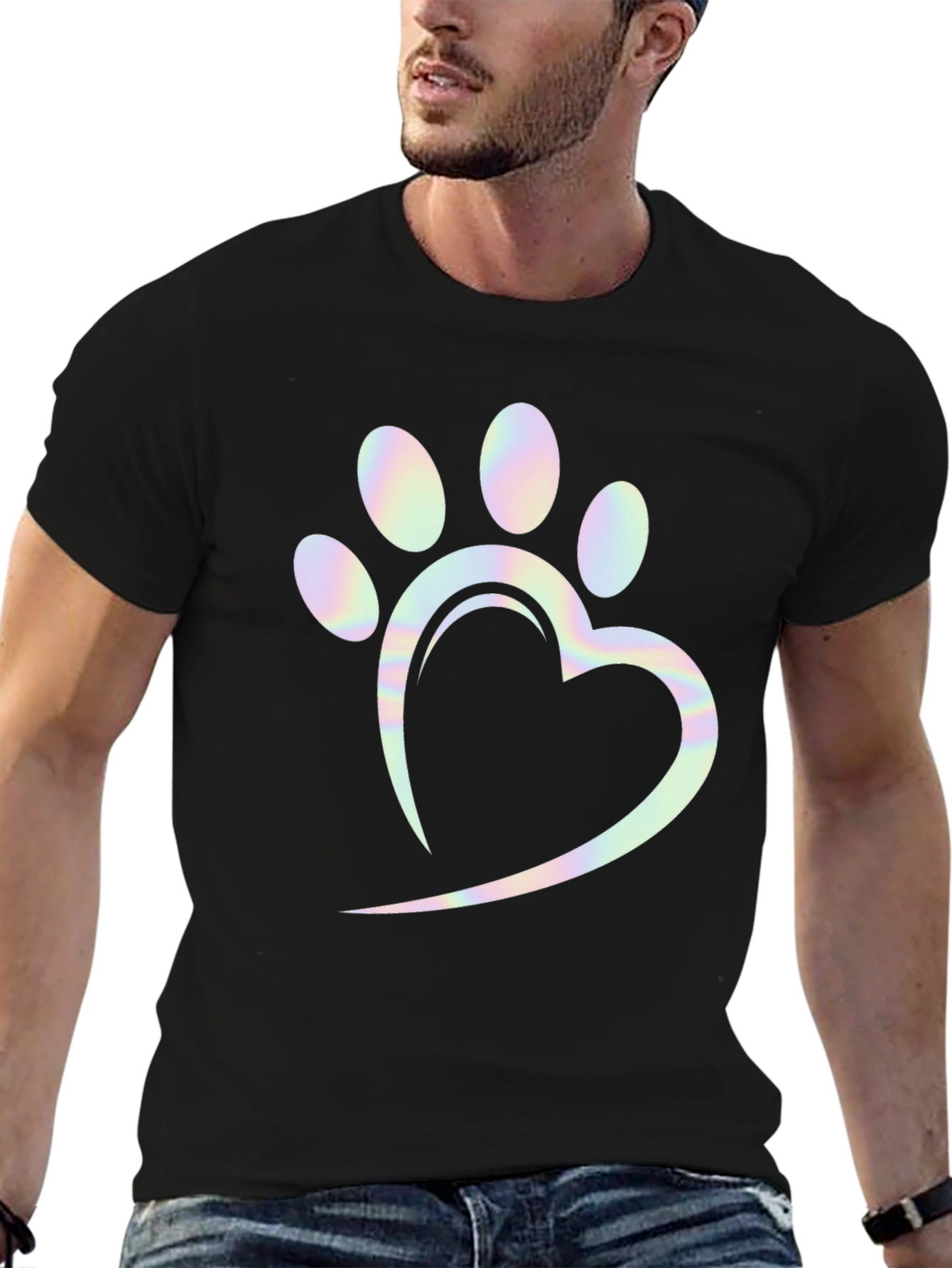 Paw Print Heart Graphic Tee - Trendy Casual Shirt