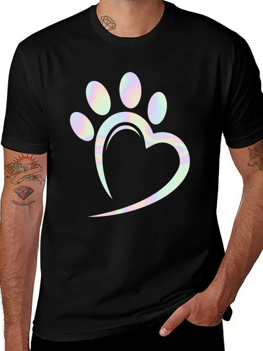 Paw Print Heart Graphic Tee - Trendy Casual Shirt