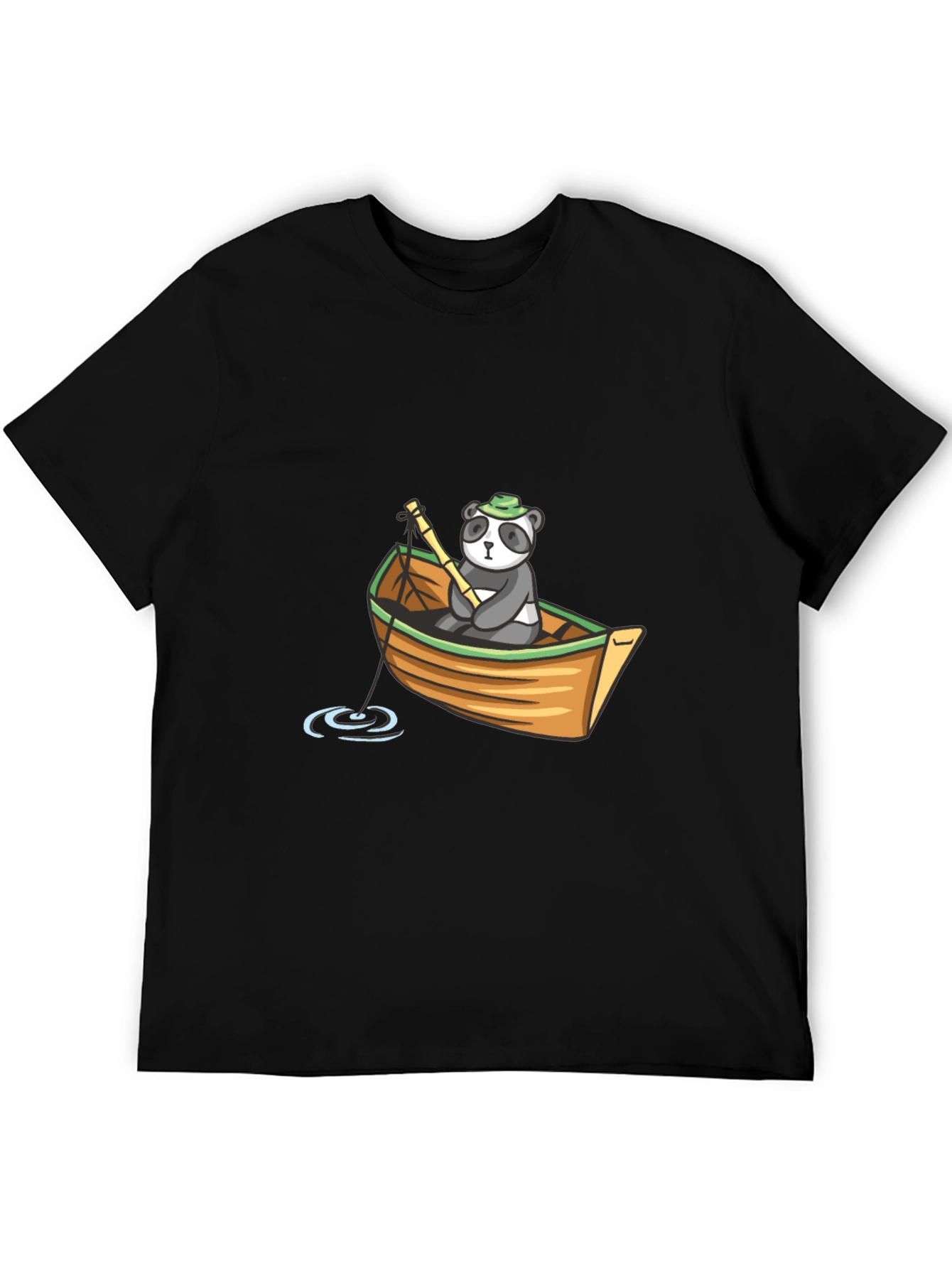 Panda Fishing Boat Graphic T-Shirt