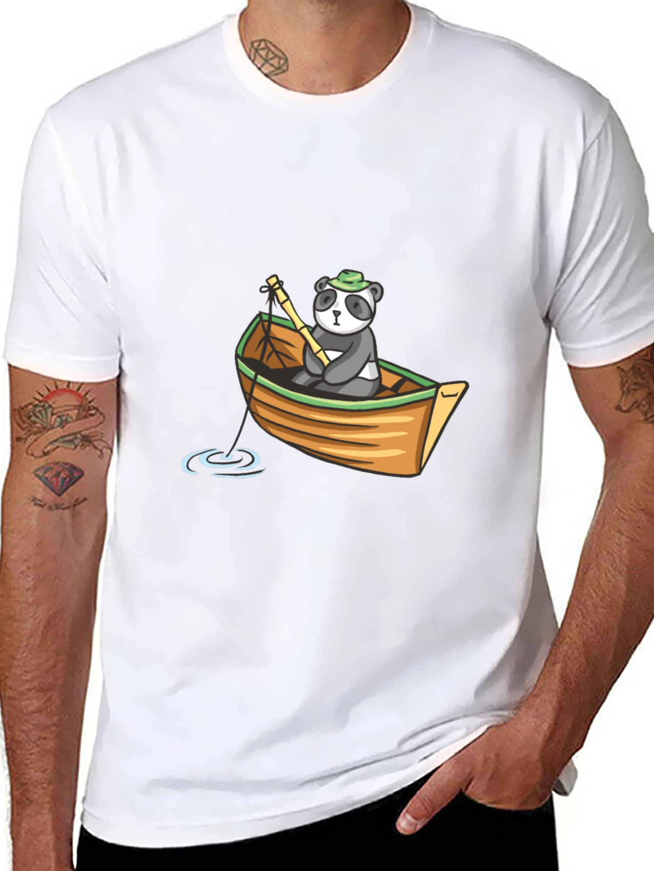 Panda Fishing Boat Graphic T-Shirt