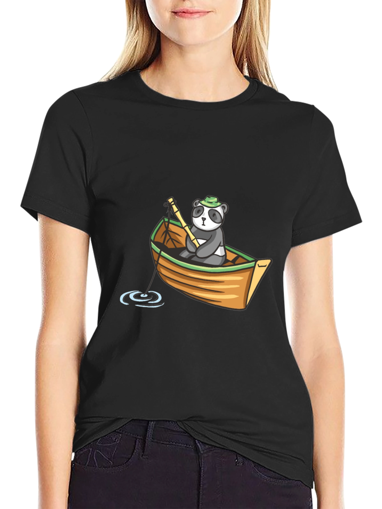 Panda Fishing Boat Graphic T-Shirt