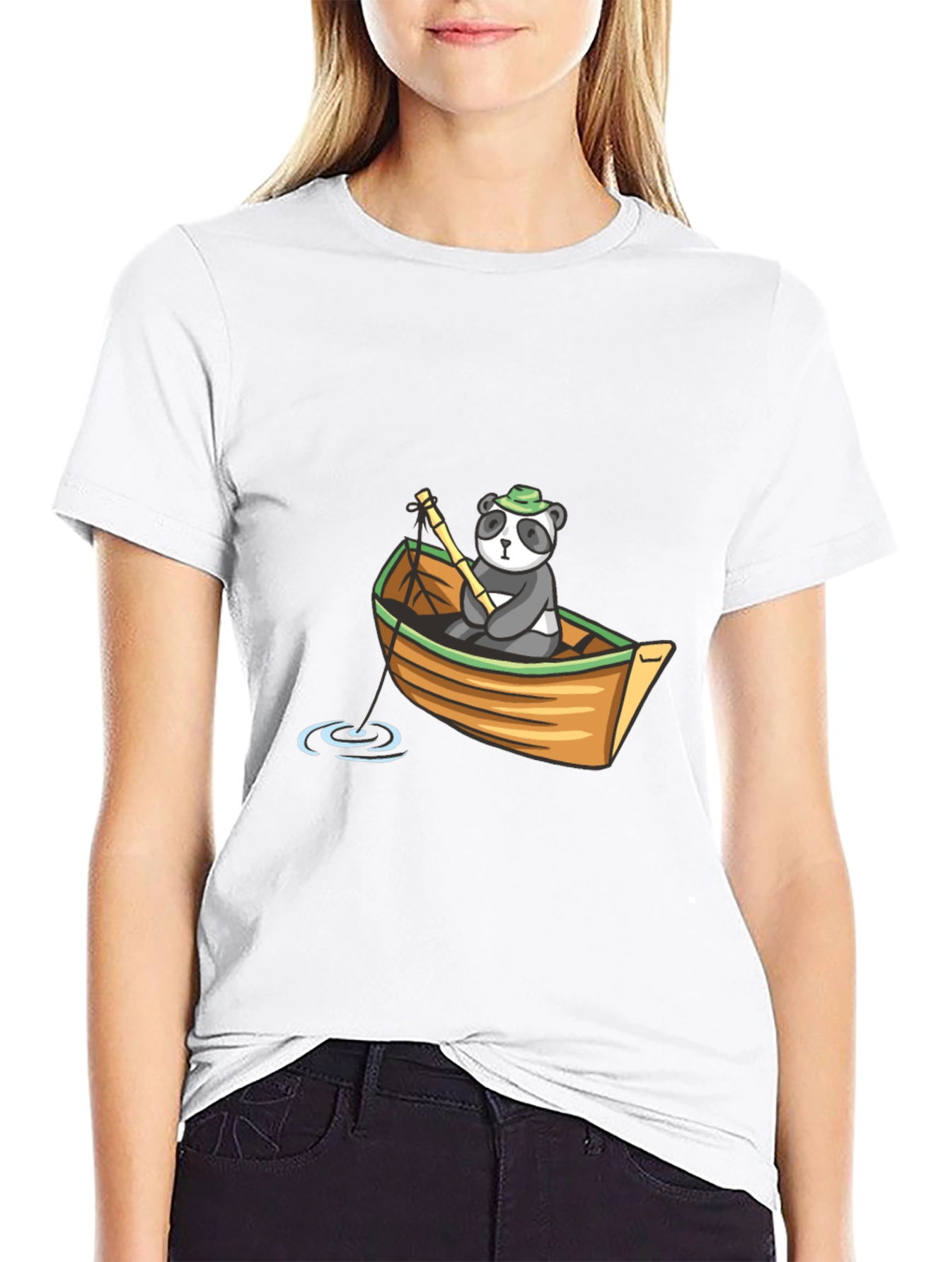 Panda Fishing Boat Graphic T-Shirt