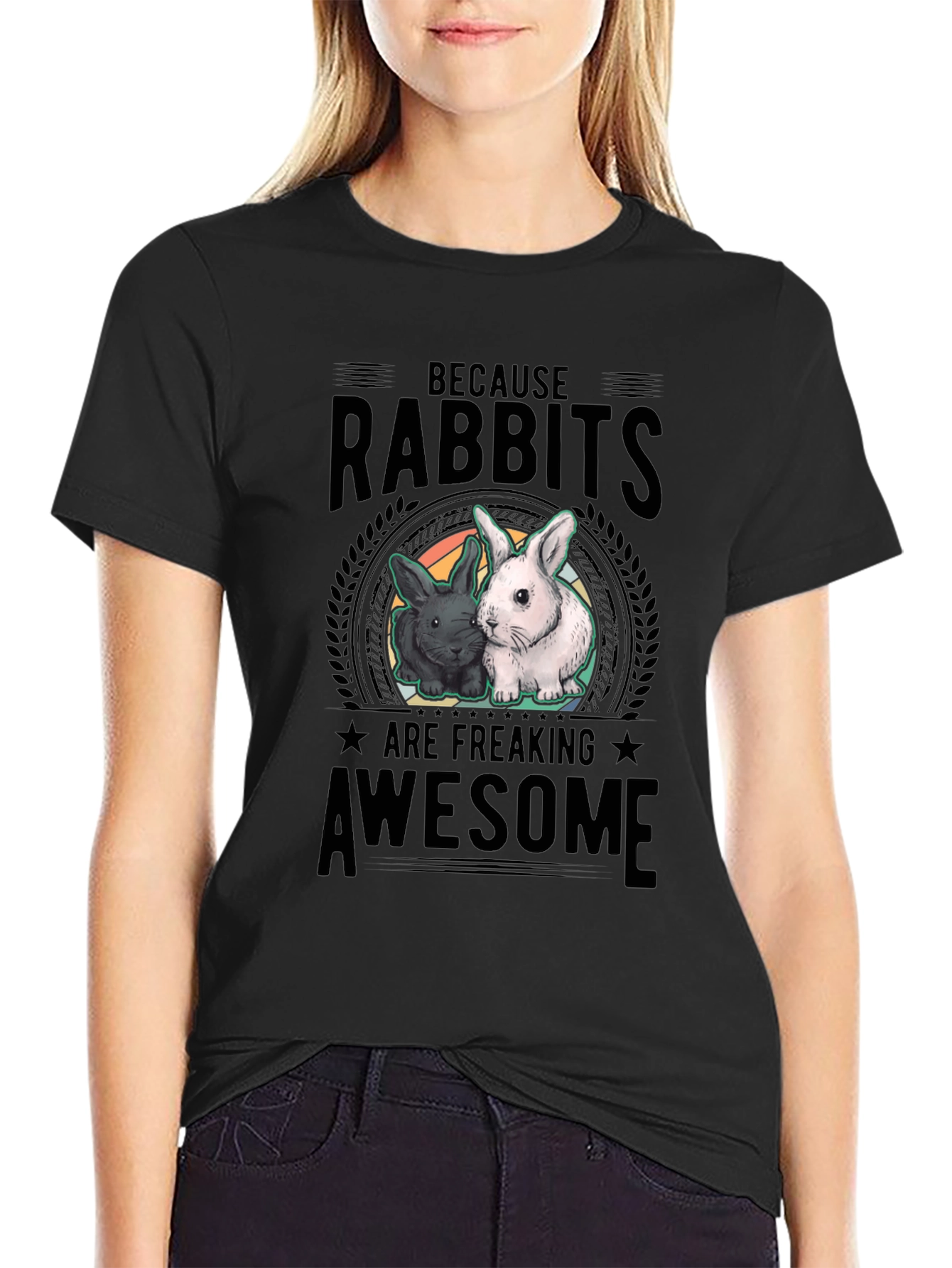 Rabbits Are Awesome Black T-Shirt