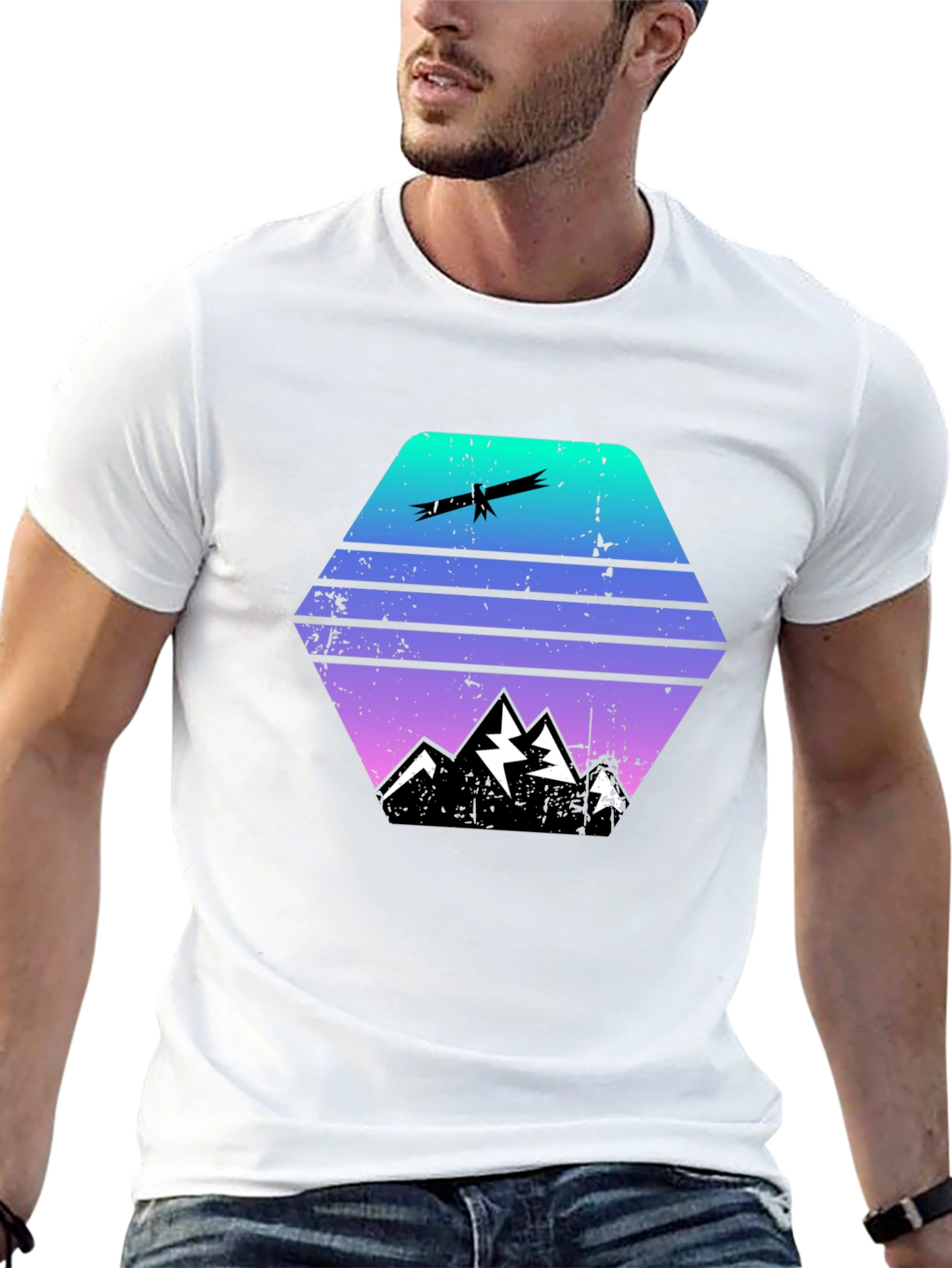 Gradient Mountain & Eagle Graphic Tee