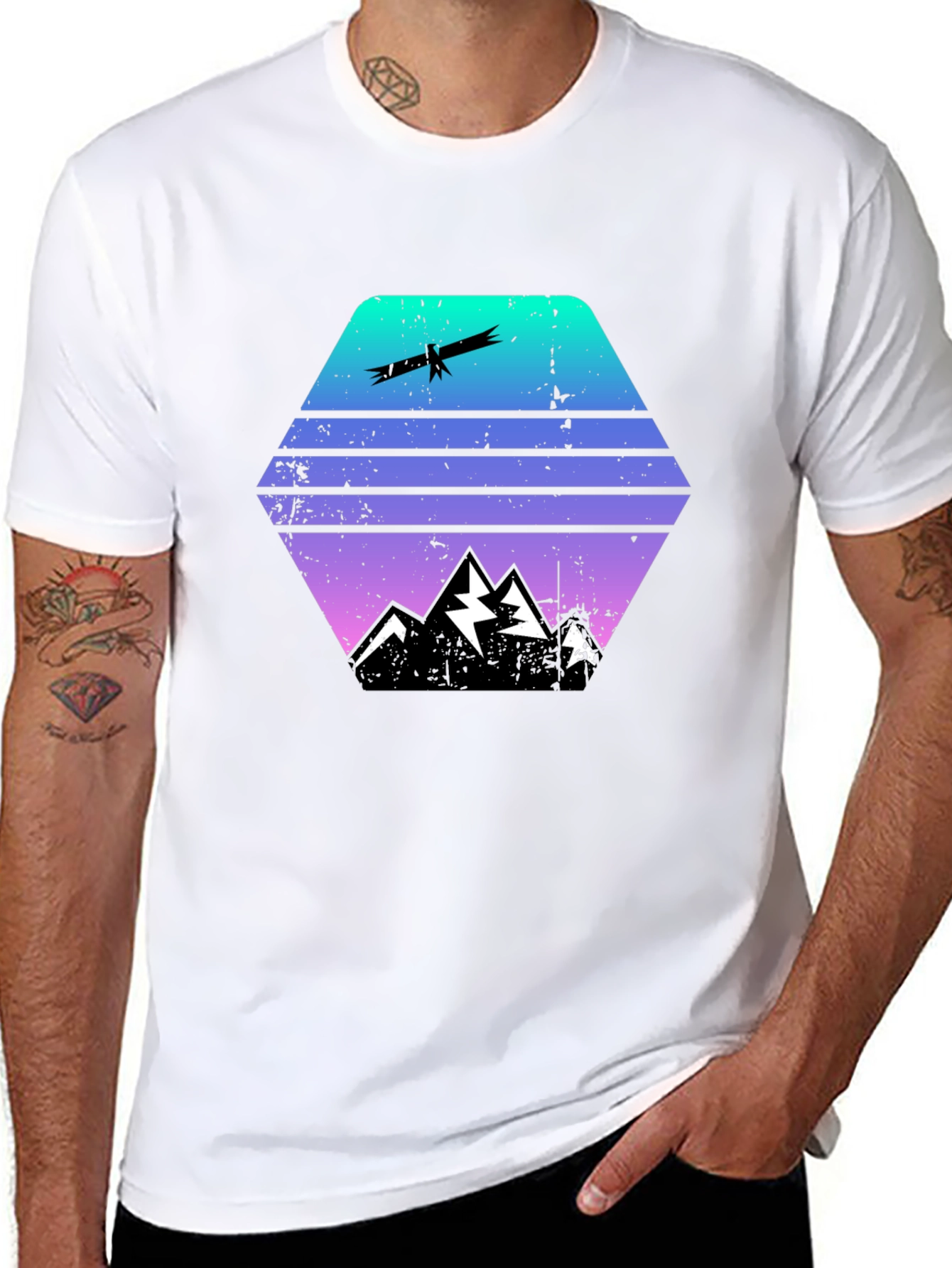 Gradient Mountain & Eagle Graphic Tee