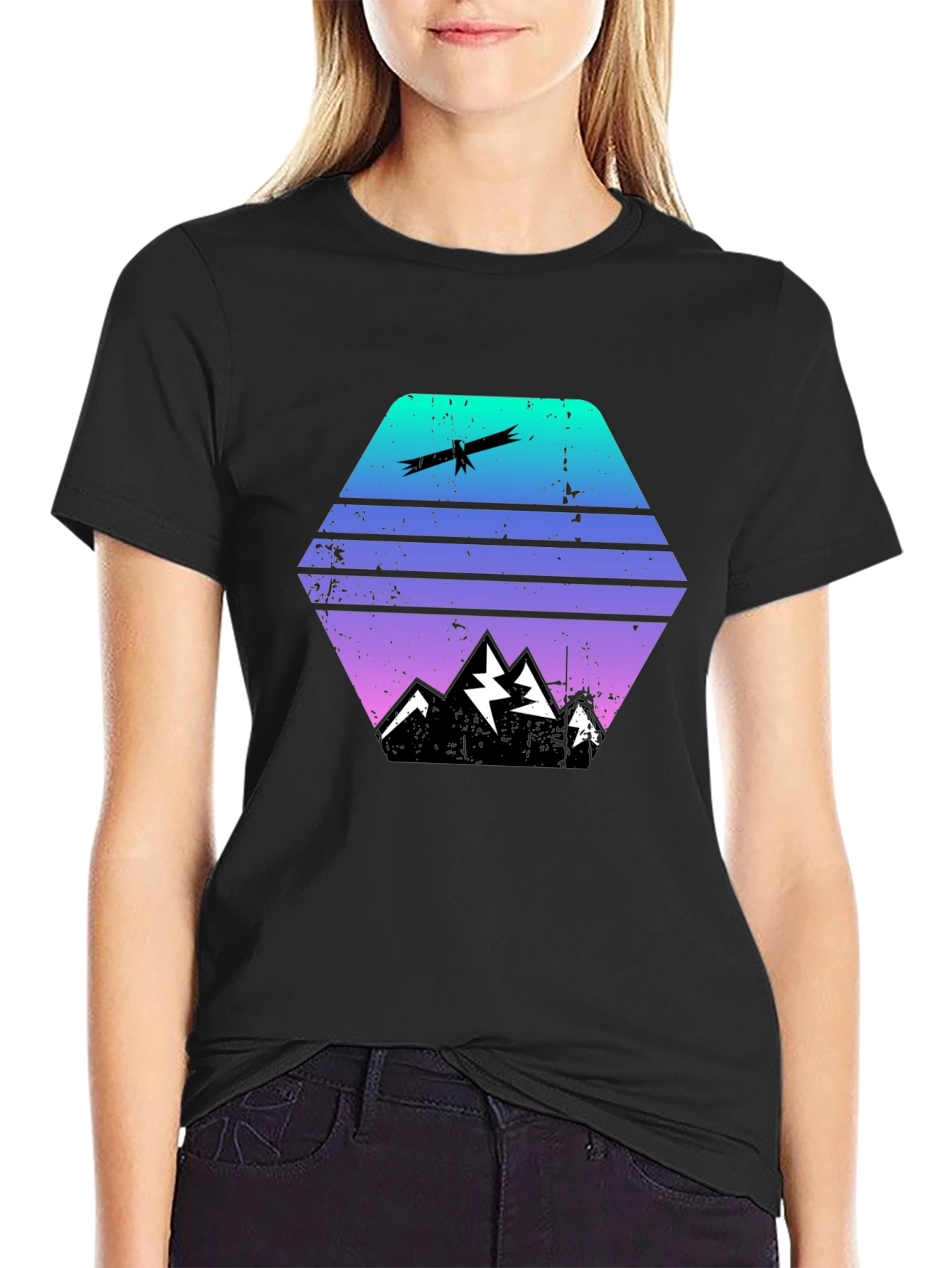 Gradient Mountain & Eagle Graphic Tee