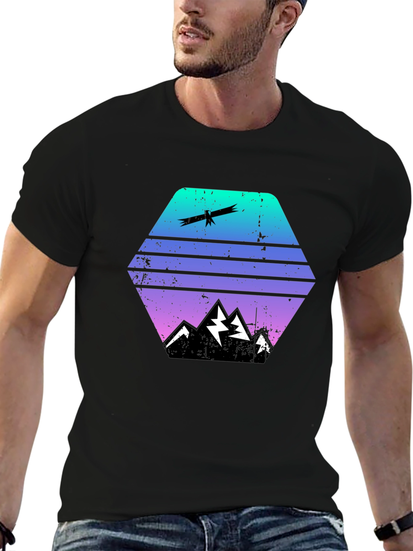 Gradient Mountain & Eagle Graphic Tee