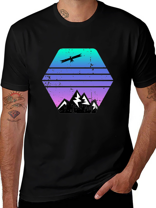 Gradient Mountain & Eagle Graphic Tee