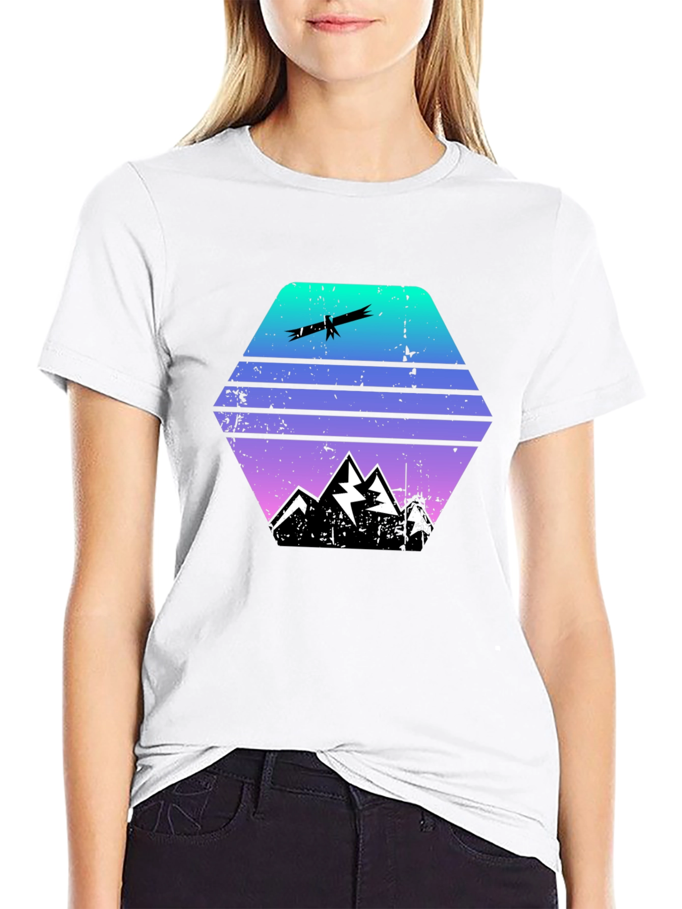Gradient Mountain & Eagle Graphic Tee