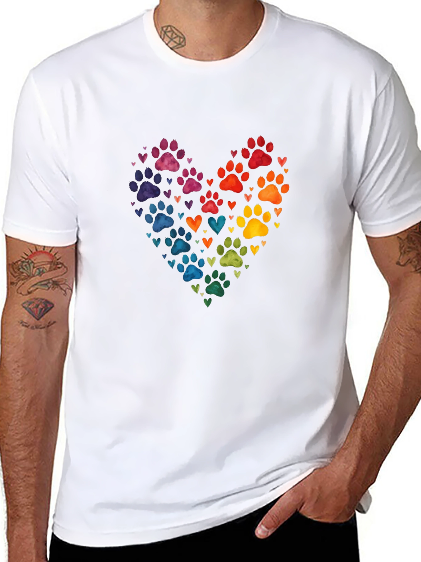 Rainbow Paw Print Heart T-Shirt