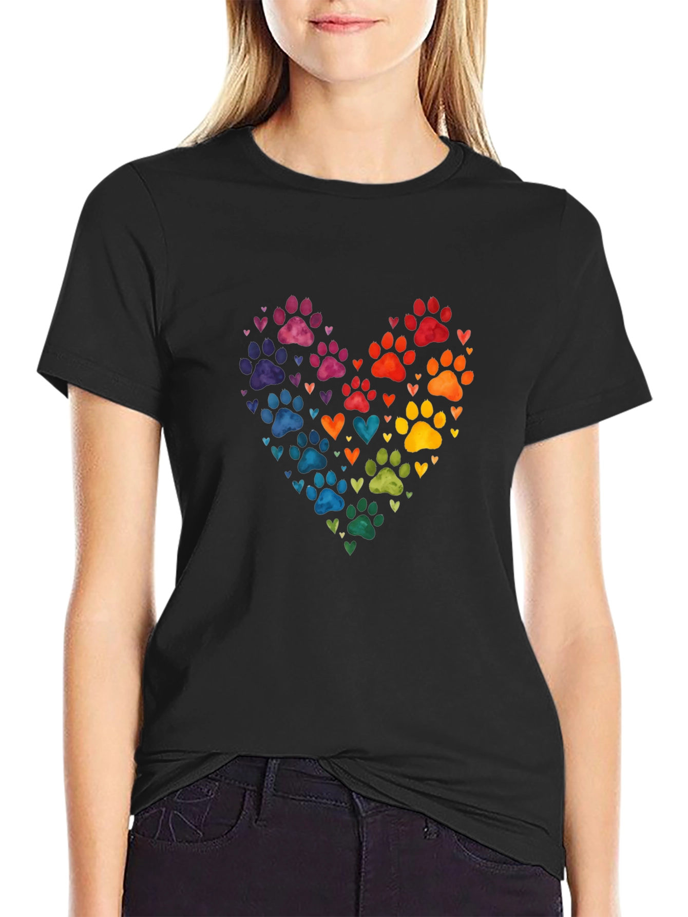 Rainbow Paw Print Heart T-Shirt