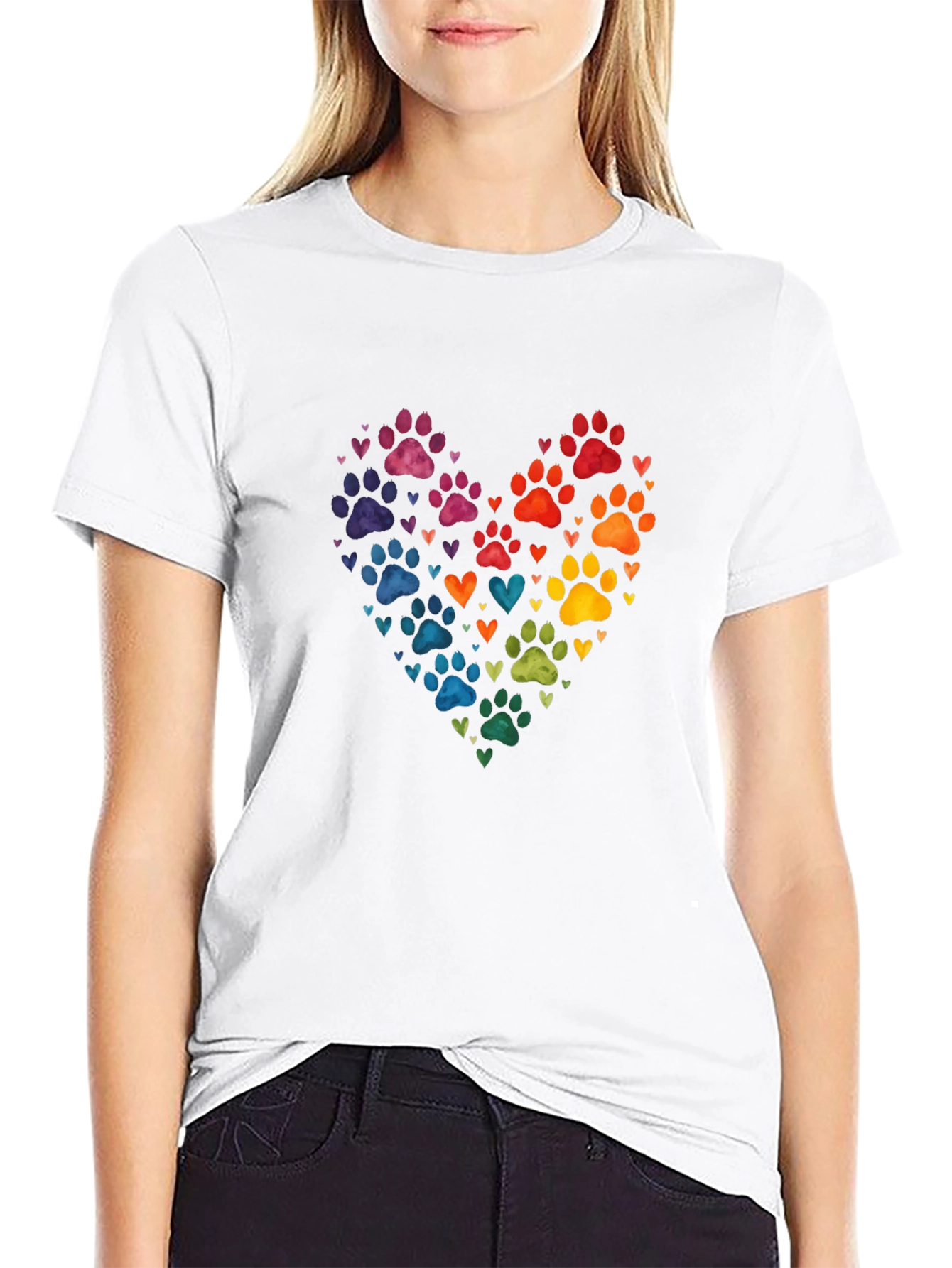 Rainbow Paw Print Heart T-Shirt