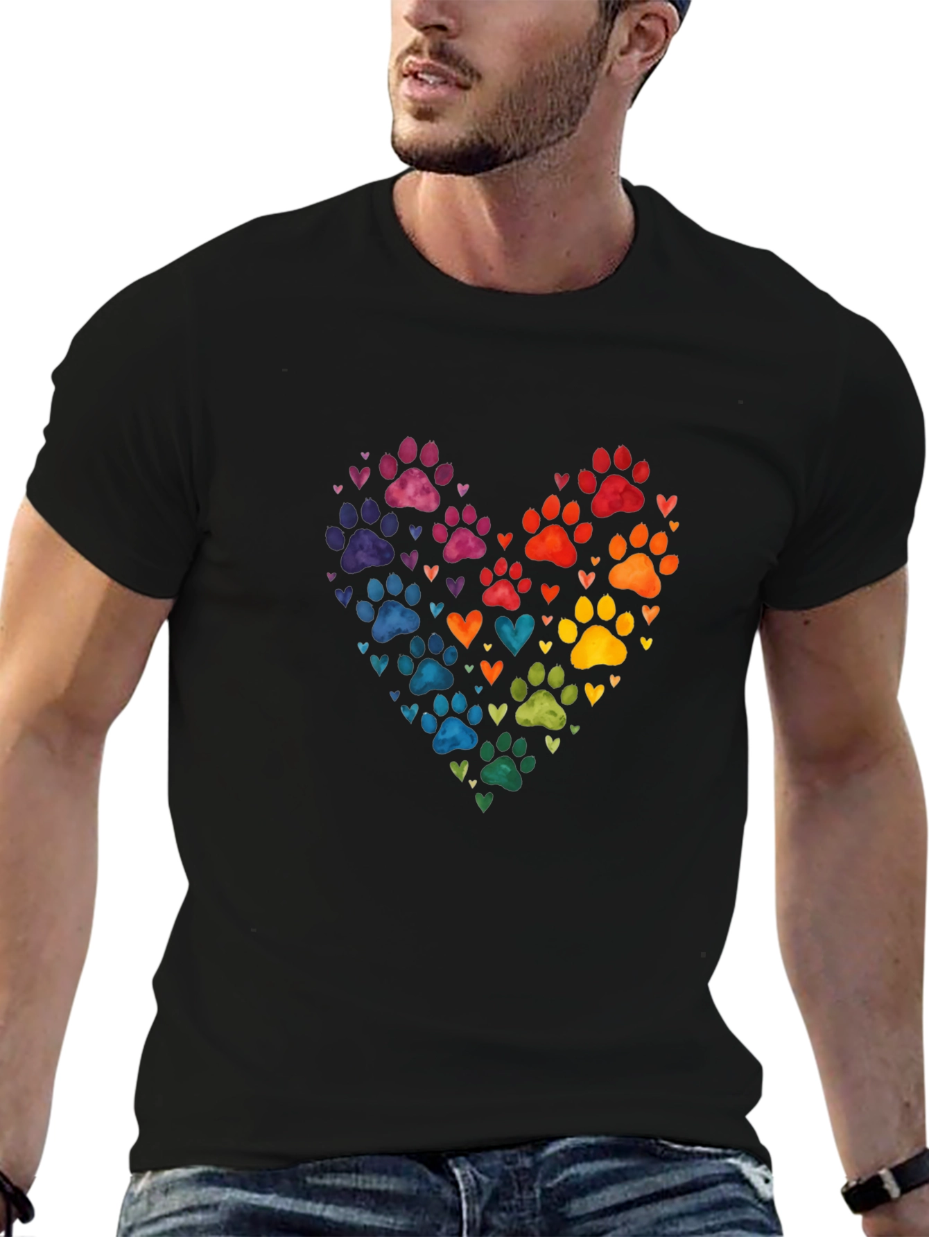 Rainbow Paw Print Heart T-Shirt