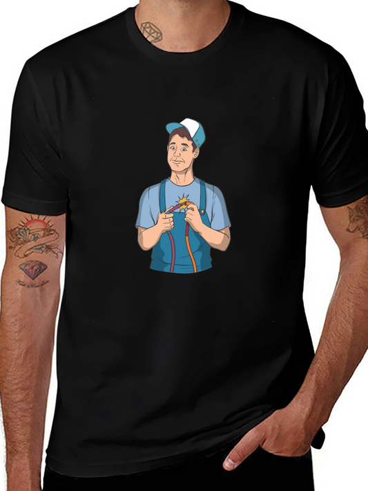 Electrician Cartoon Graphic Black T-Shirt