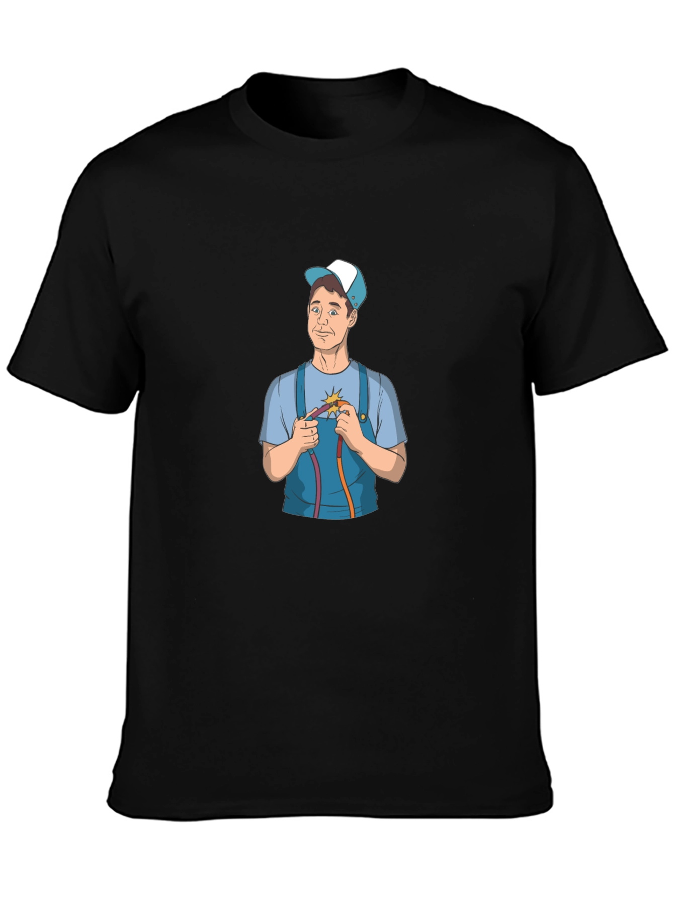 Electrician Cartoon Graphic Black T-Shirt