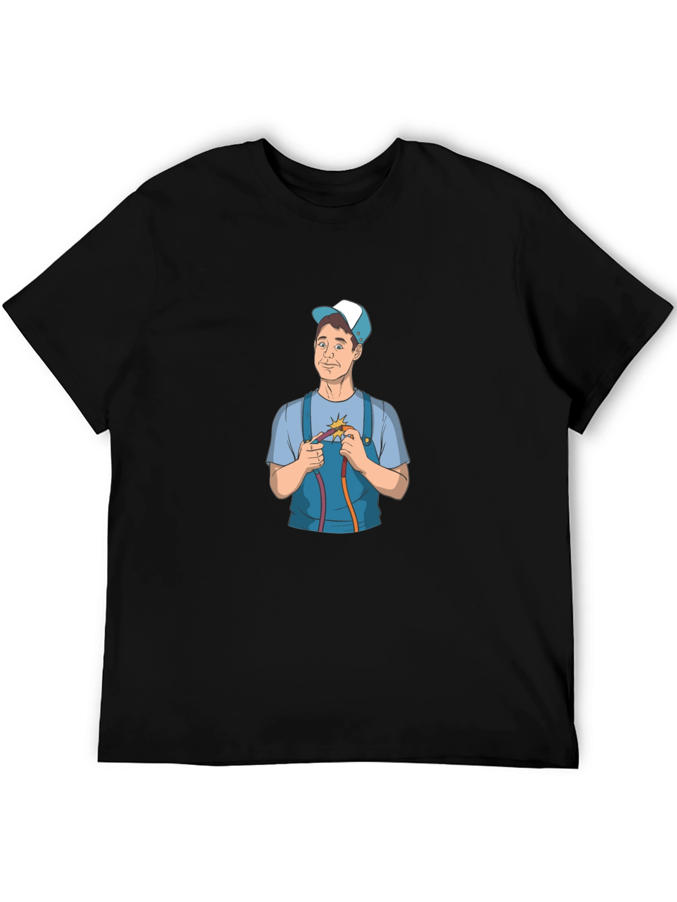 Electrician Cartoon Graphic Black T-Shirt