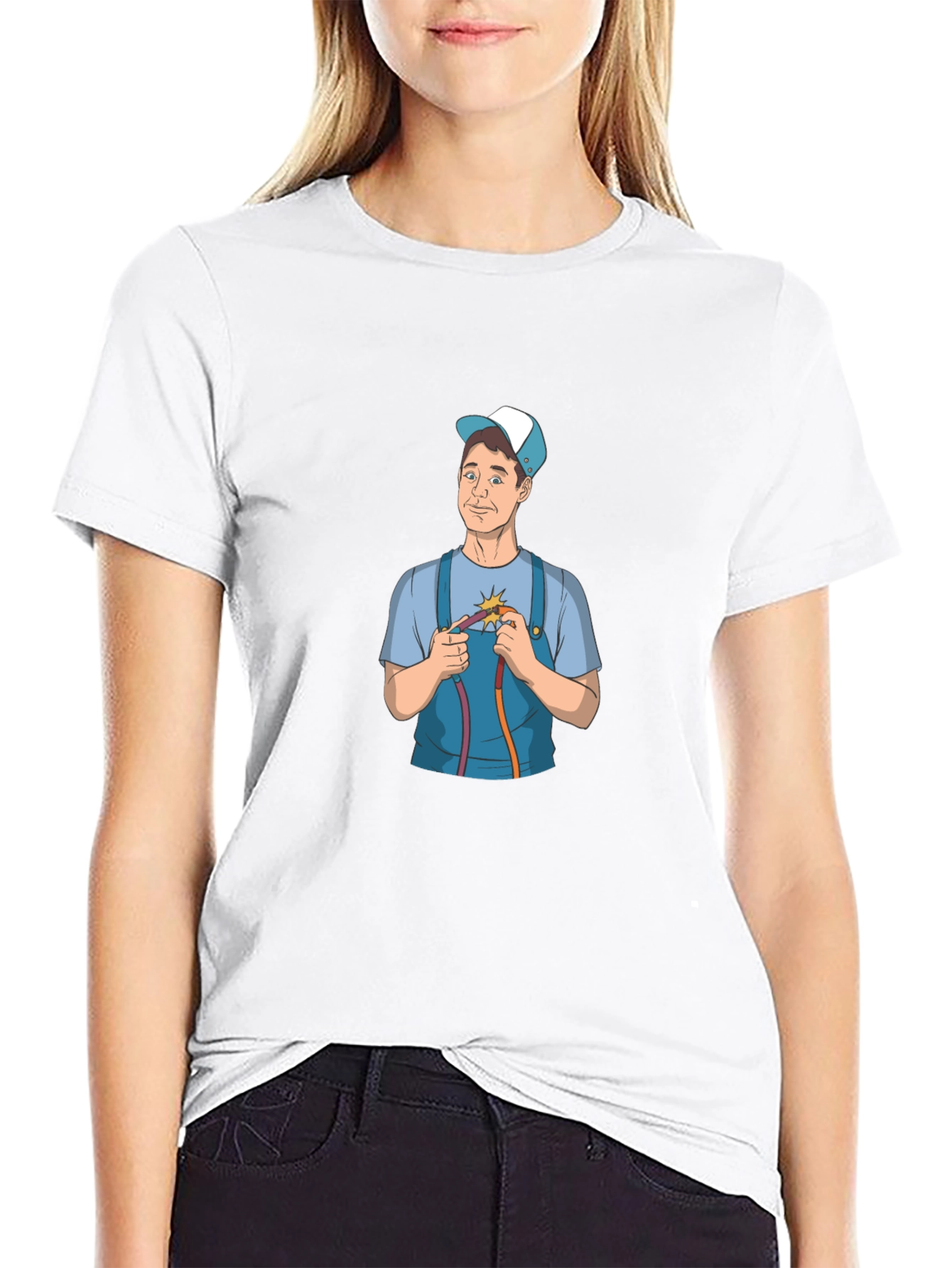 Electrician Cartoon Graphic Black T-Shirt
