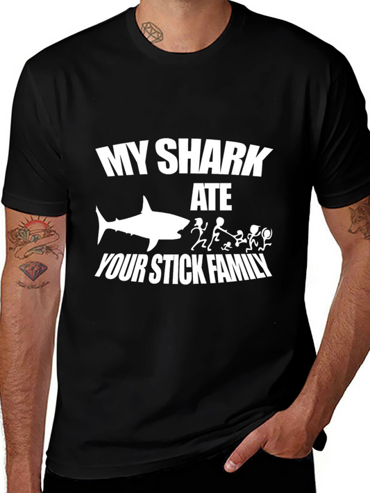 My Shark Ate Your Stick Family Black T-Shirt