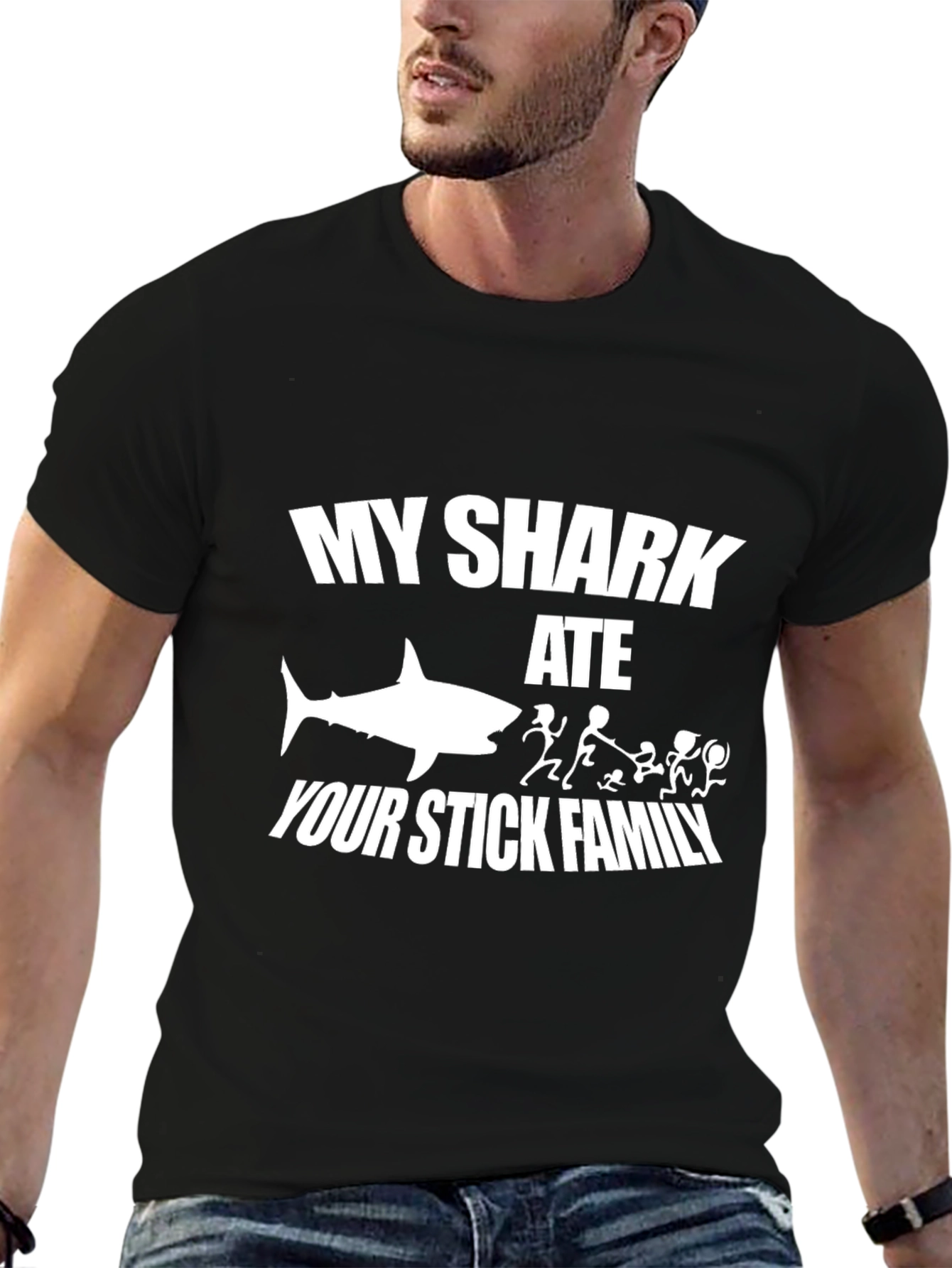 My Shark Ate Your Stick Family Black T-Shirt