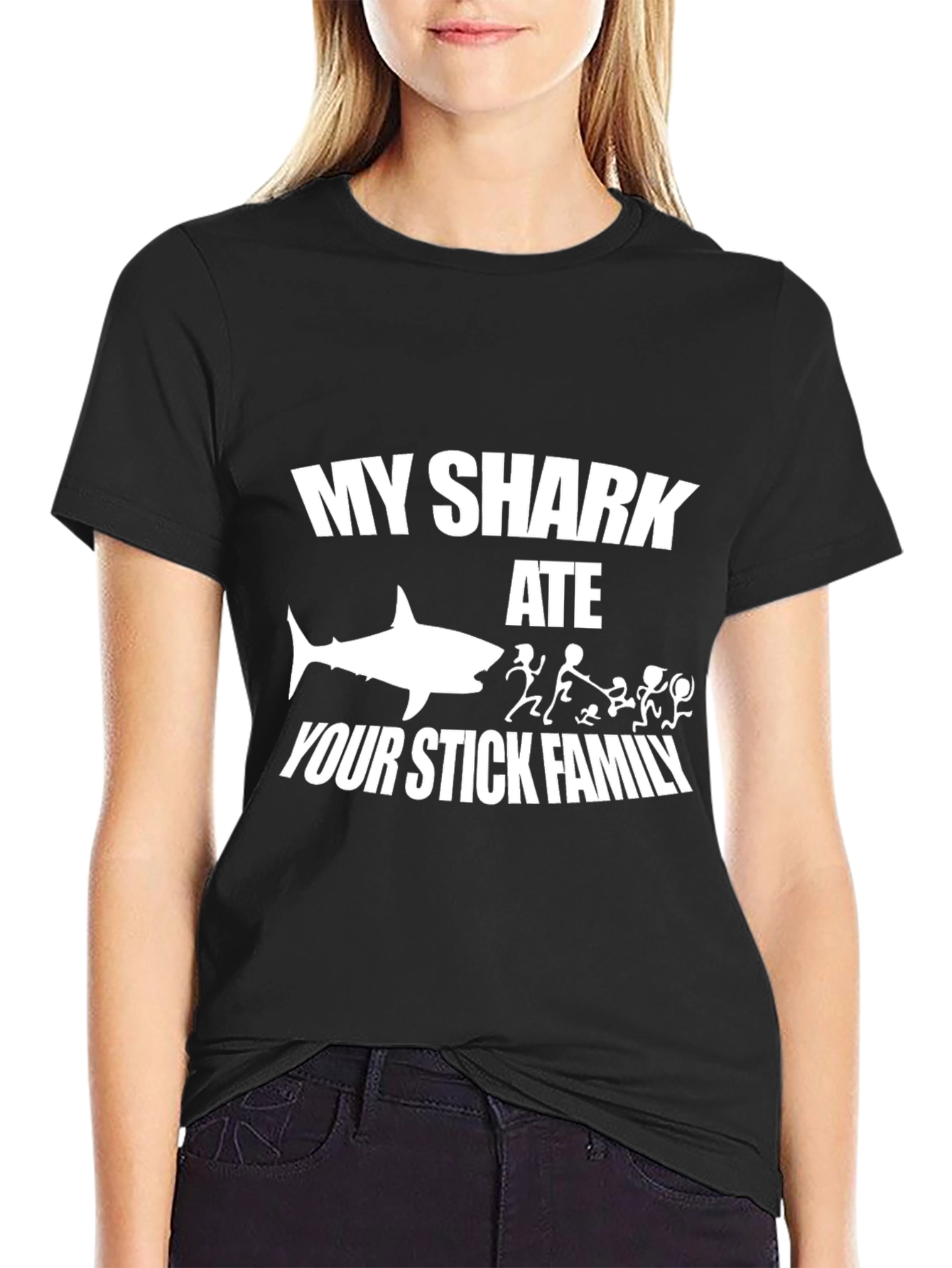 My Shark Ate Your Stick Family Black T-Shirt