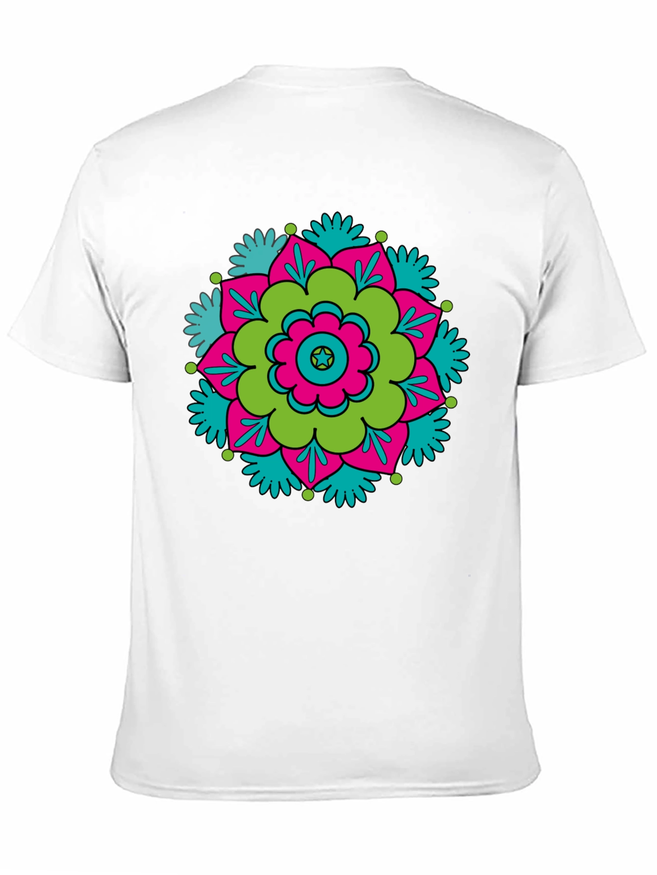 Black T-Shirt with Retro Flower Mandala Design