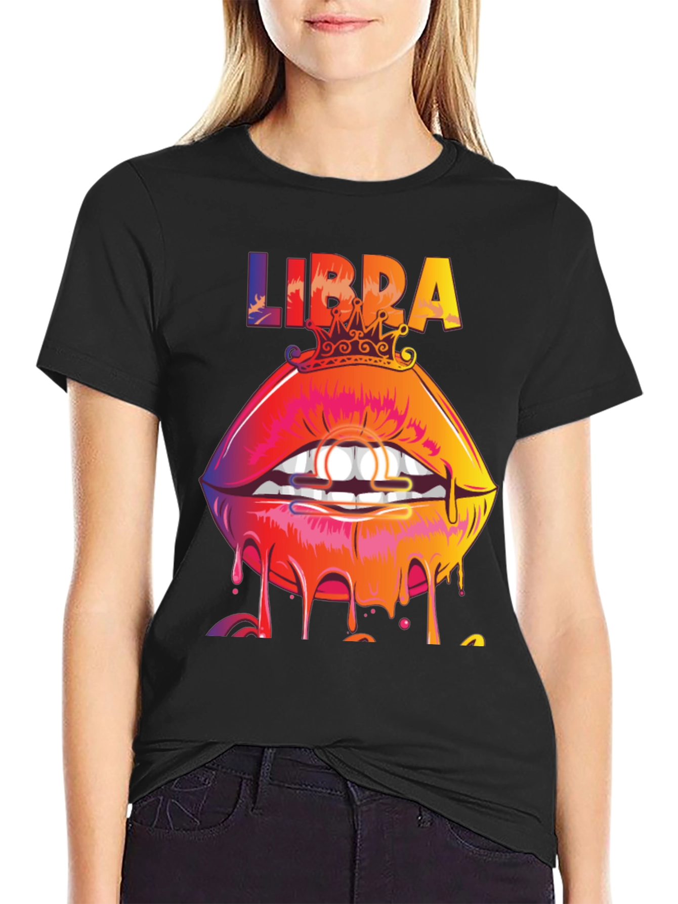 Libra Zodiac Lips Graphic Tee - Black