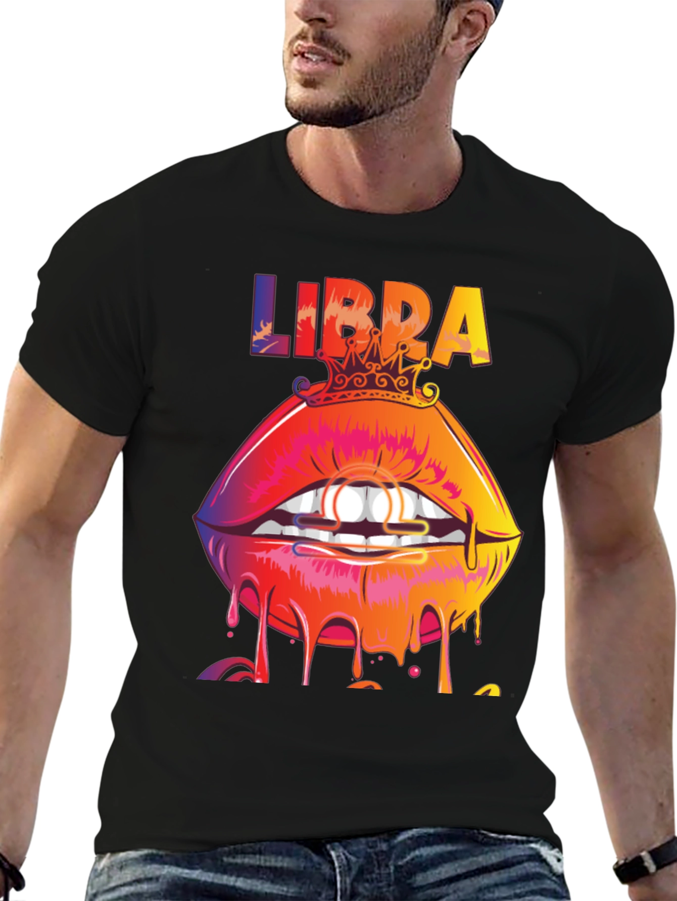 Libra Zodiac Lips Graphic Tee - Black