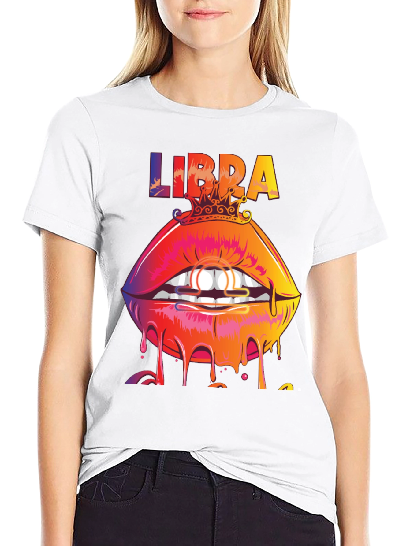 Libra Zodiac Lips Graphic Tee - Black
