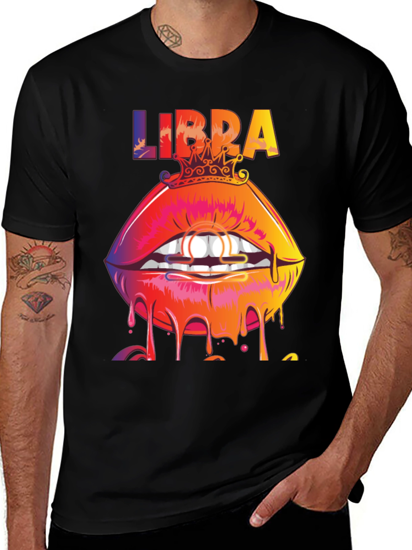 Libra Zodiac Lips Graphic Tee - Black