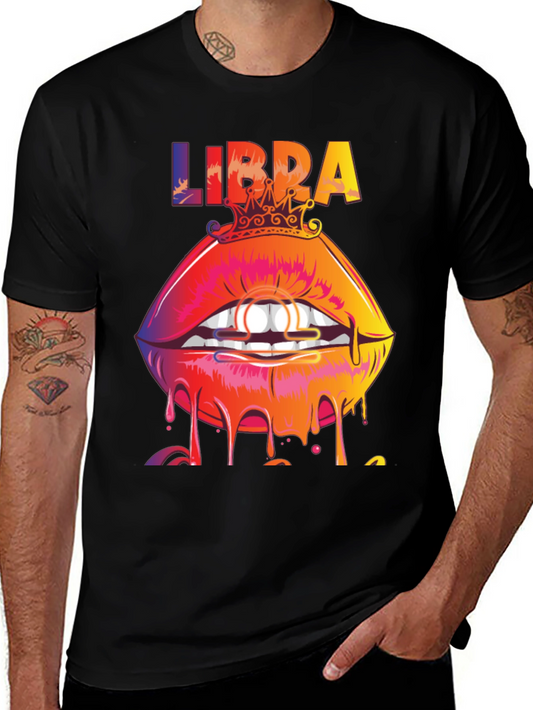 Libra Zodiac Lips Graphic Tee - Black
