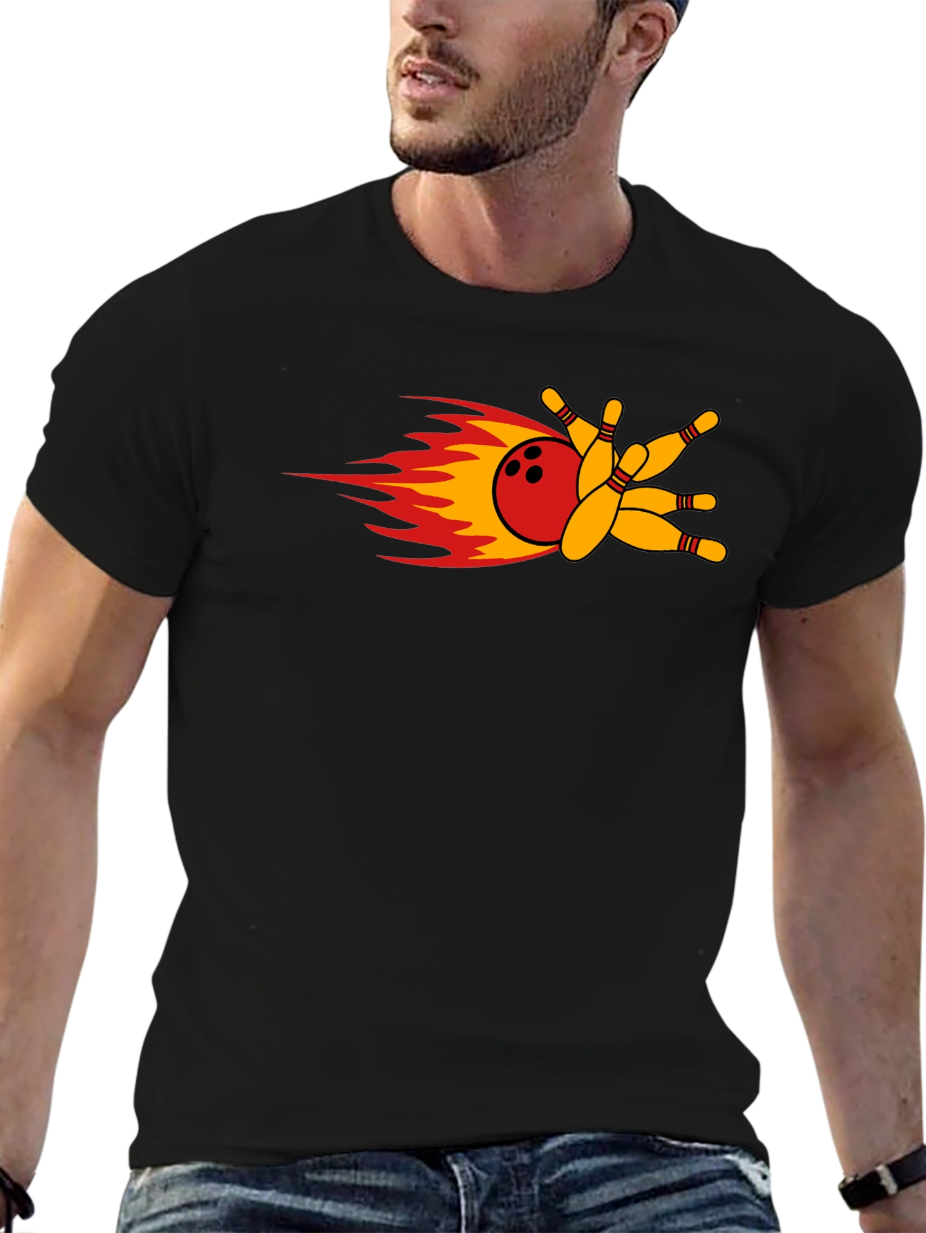 Bowling Strike T-Shirt - Flaming Bowling Ball