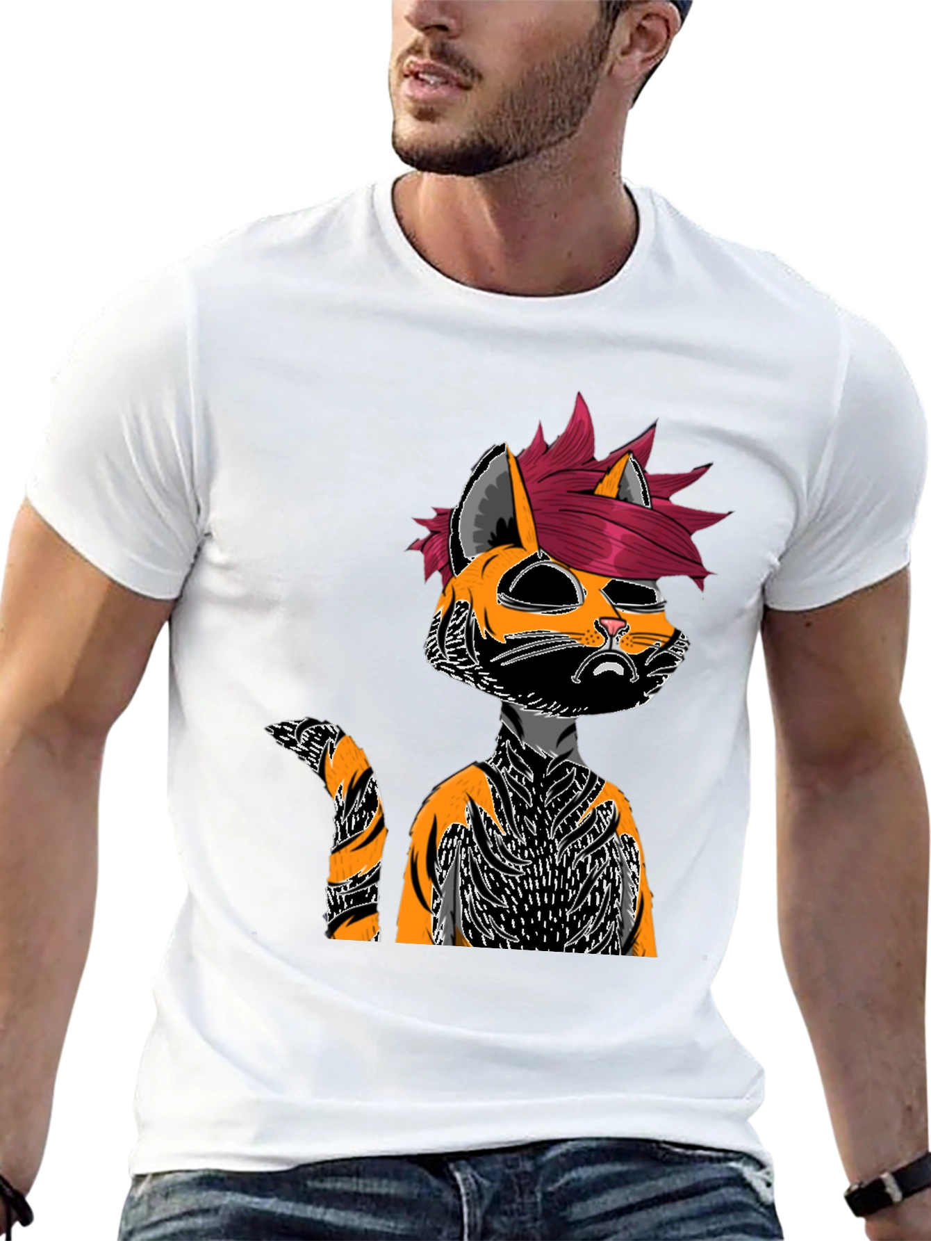 Edgy Cat Graphic Tee - Black Cotton Shirt