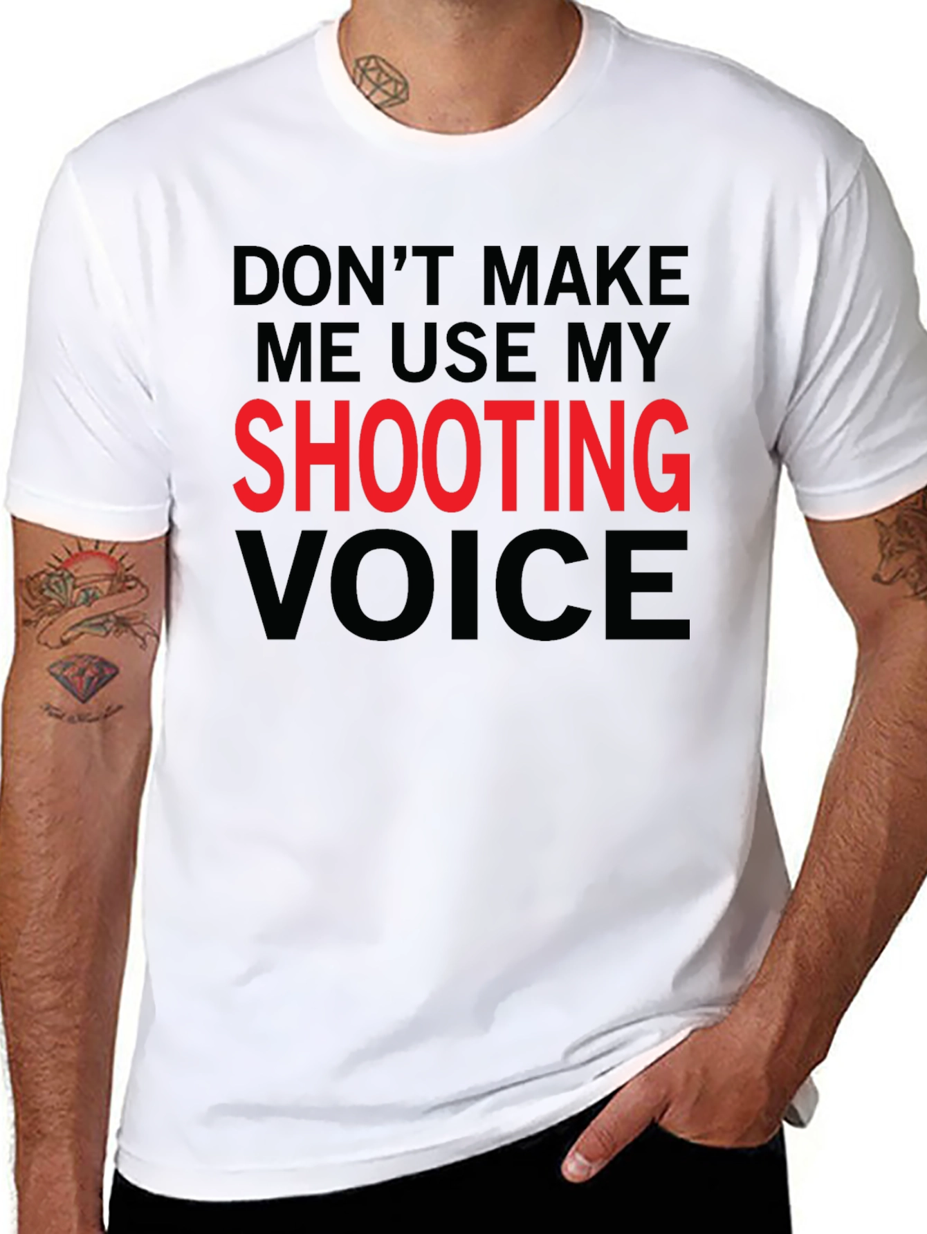 Humorous Shooting Voice Graphic T-Shirt