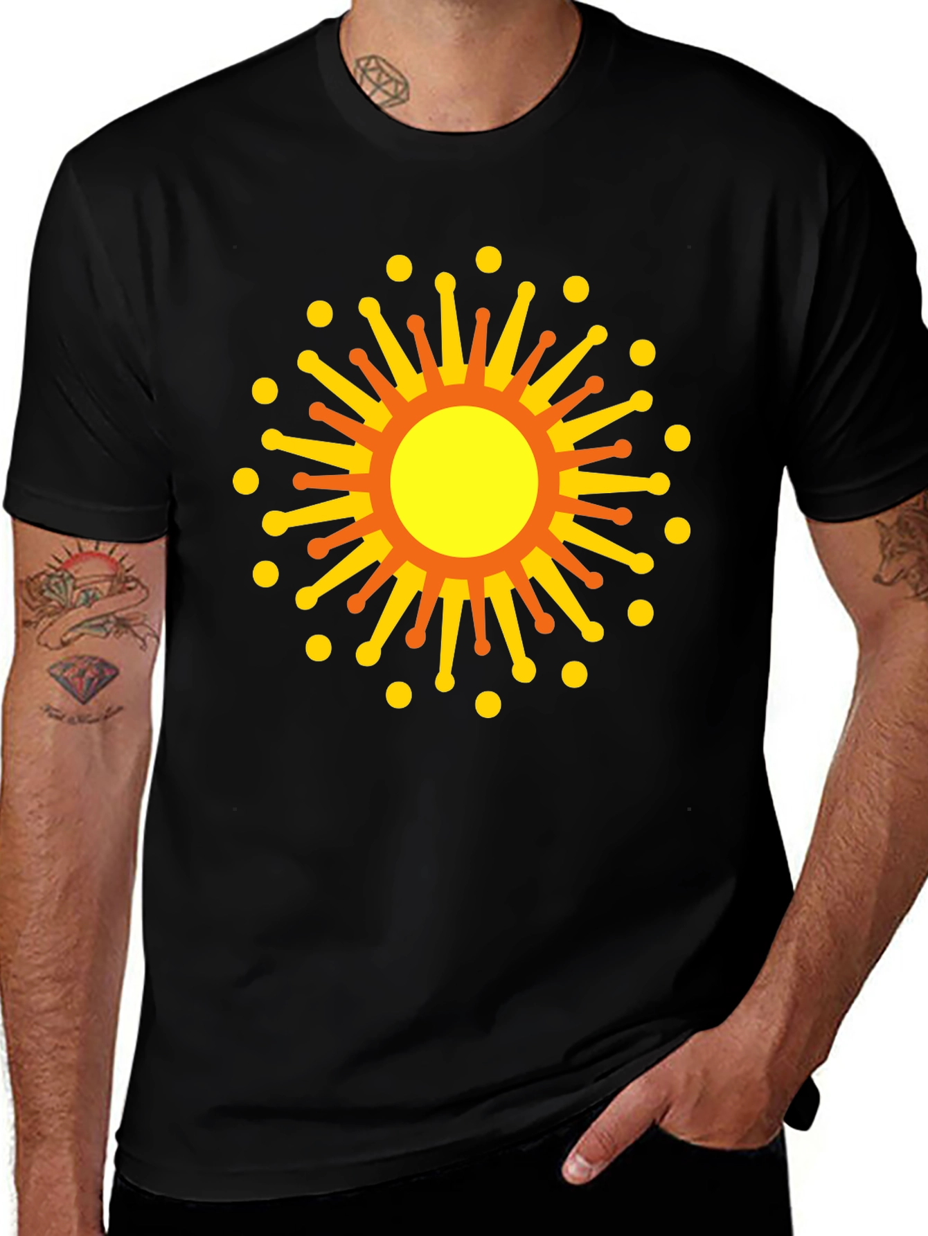 Black Graphic Tee with Sun Design