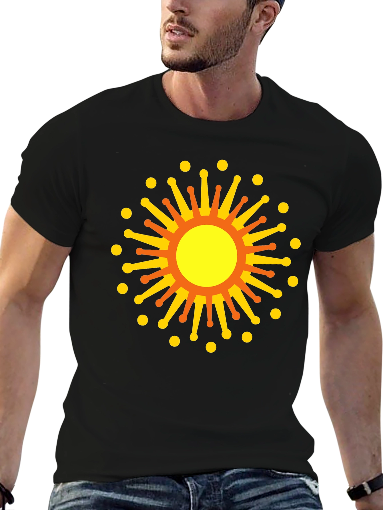 Black Graphic Tee with Sun Design