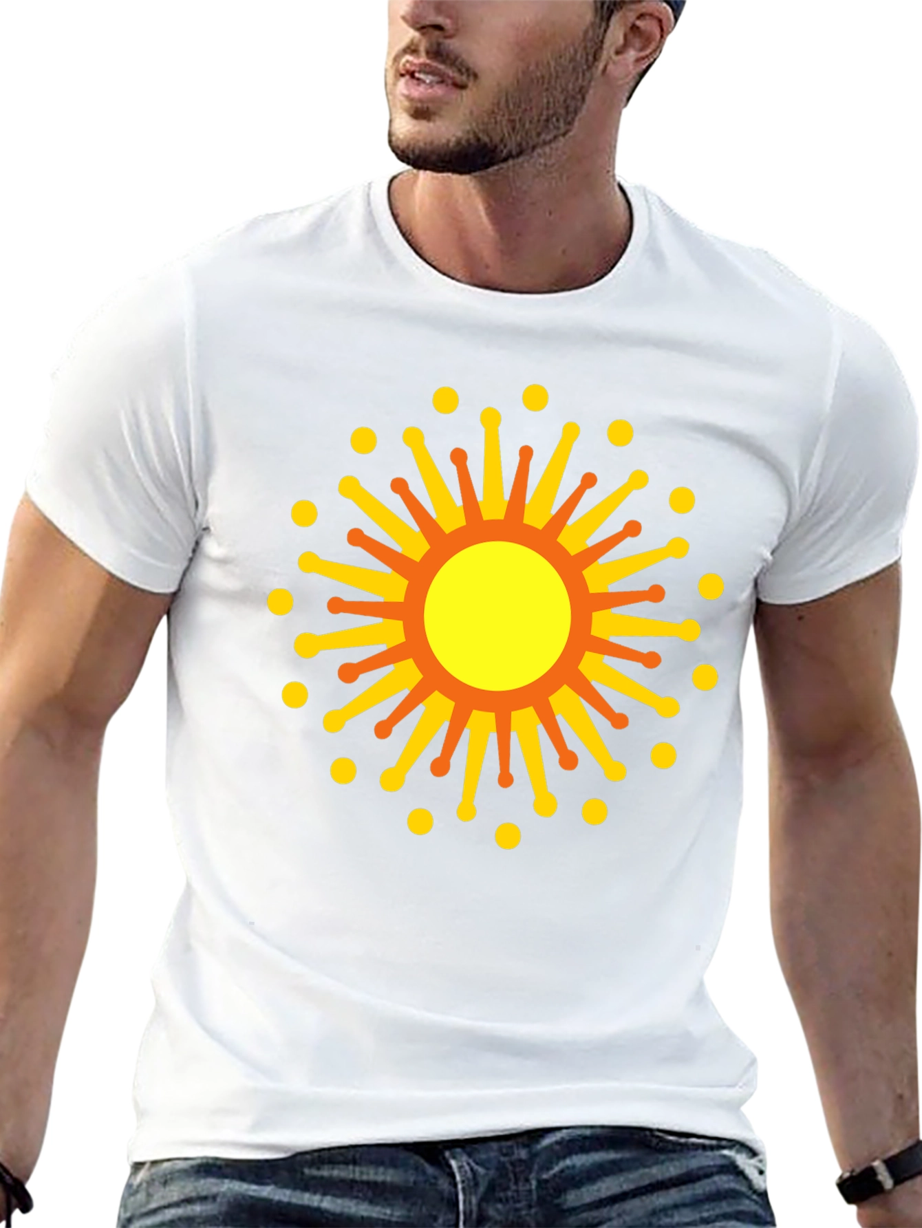 Black Graphic Tee with Sun Design