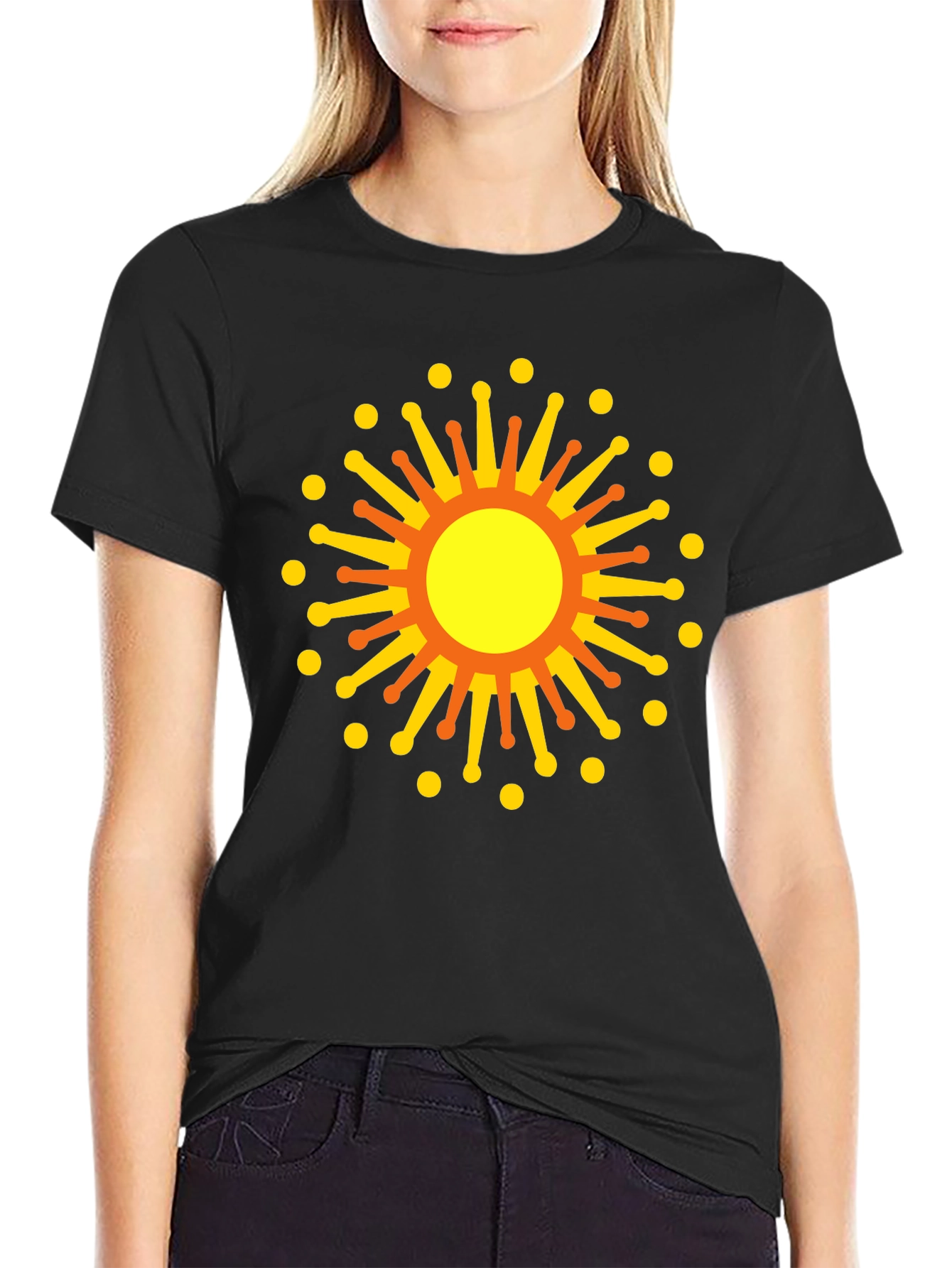 Black Graphic Tee with Sun Design