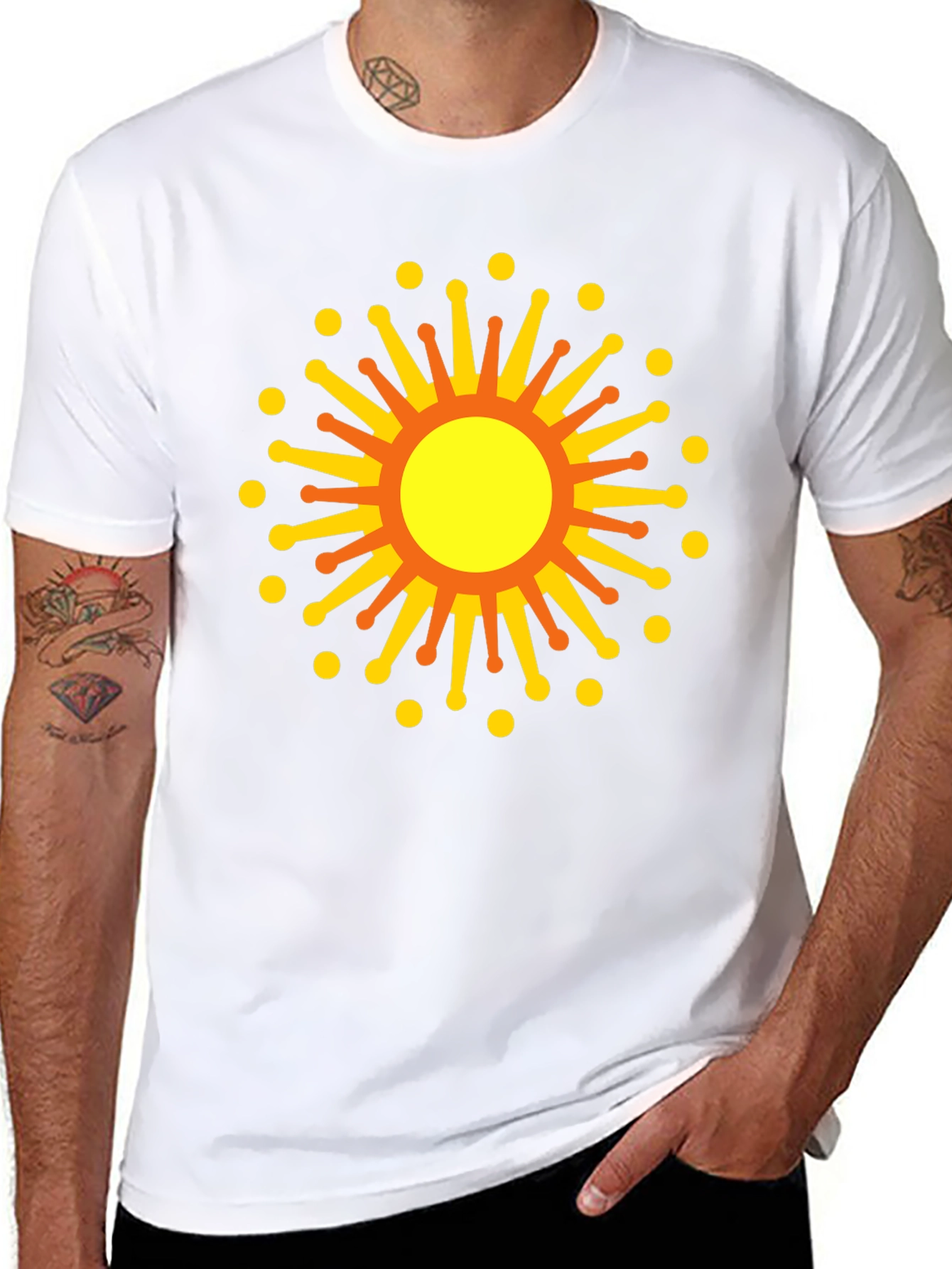 Black Graphic Tee with Sun Design