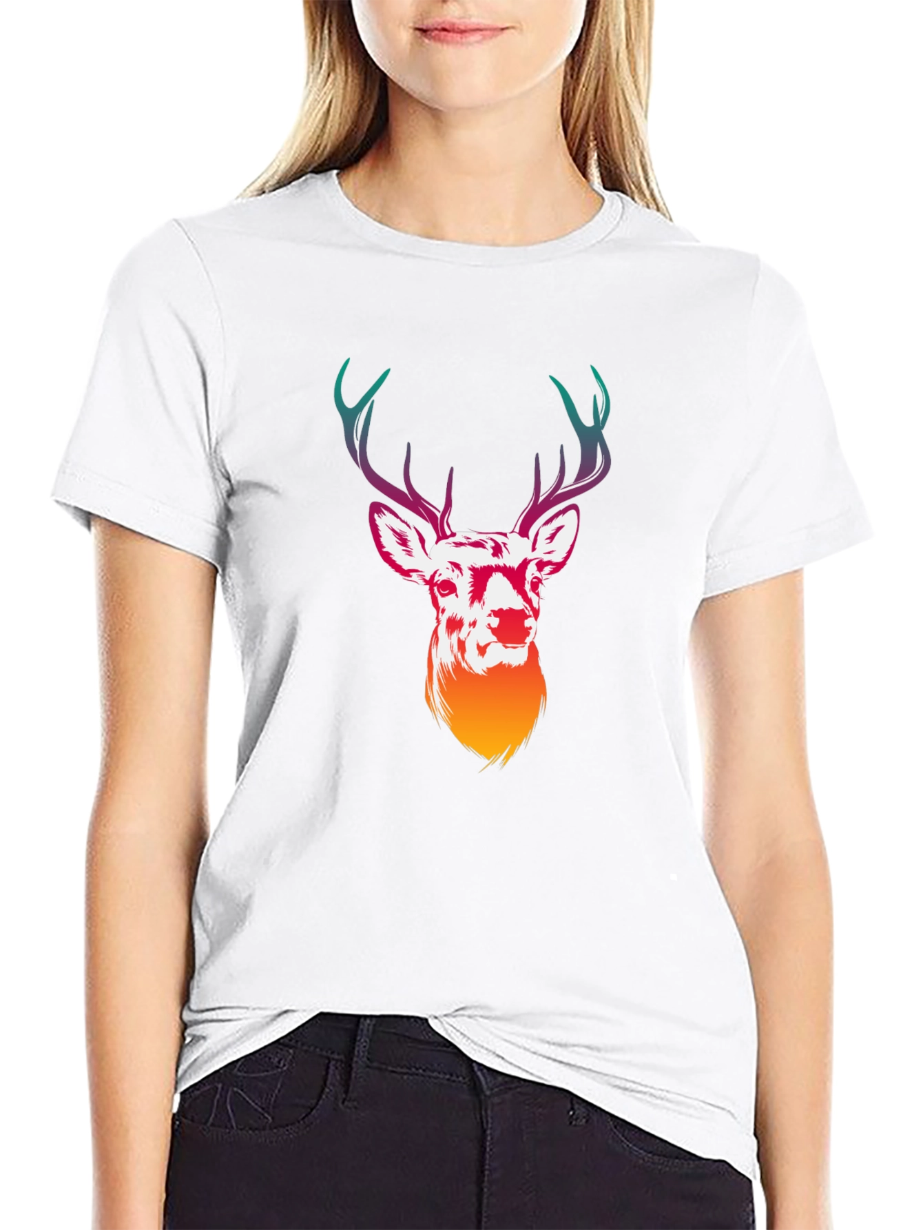 Deer Graphic Tee - Mens Black Crew Neck T-Shirt