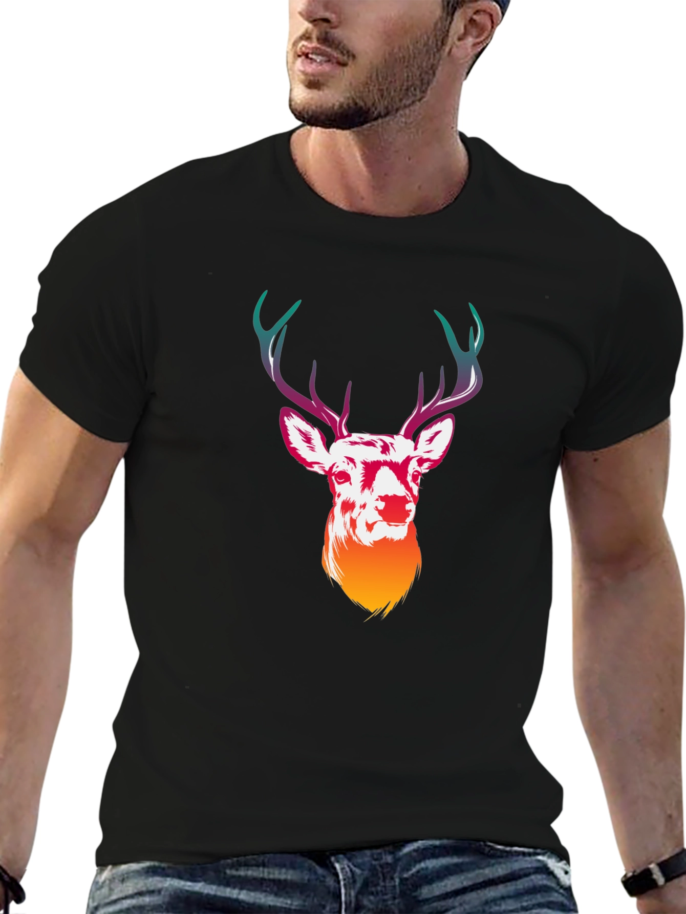 Deer Graphic Tee - Mens Black Crew Neck T-Shirt