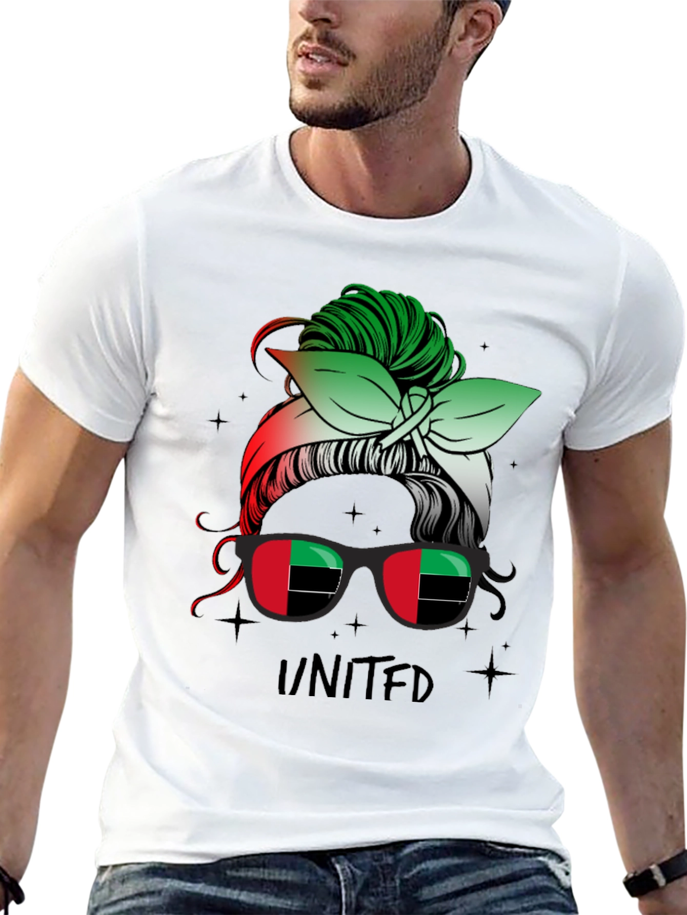 United Messy Bun T-Shirt - UAE Flag Sunglasses