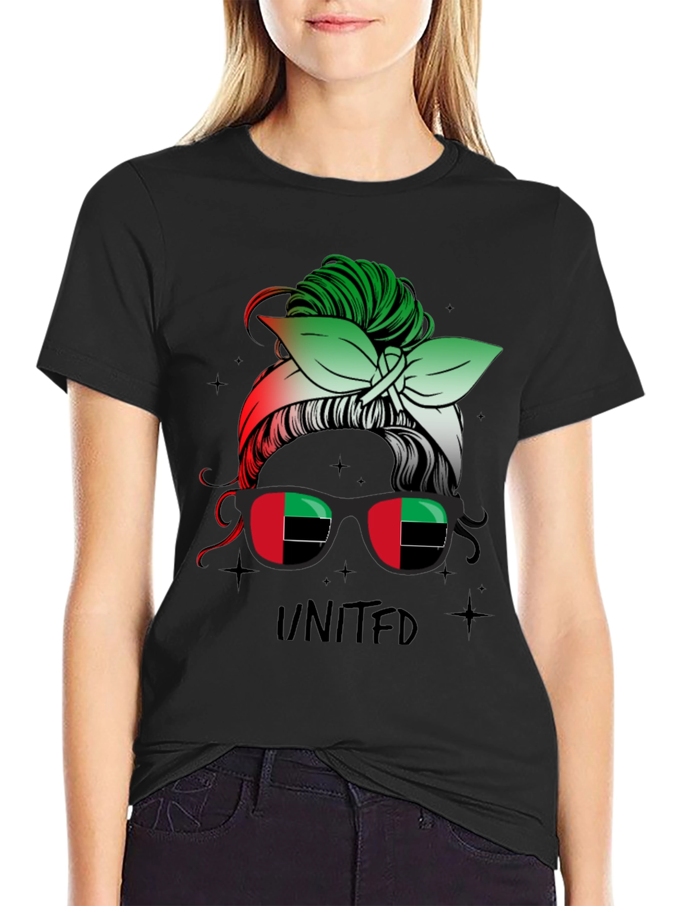 United Messy Bun T-Shirt - UAE Flag Sunglasses