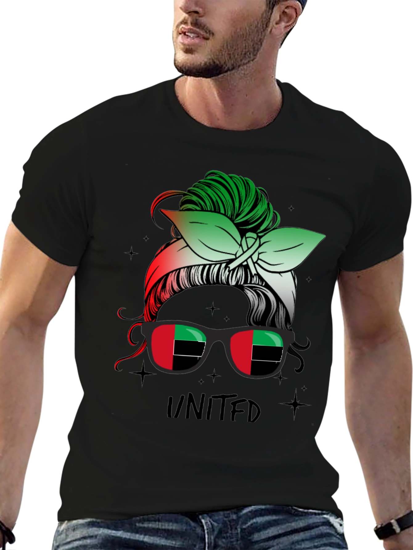 United Messy Bun T-Shirt - UAE Flag Sunglasses