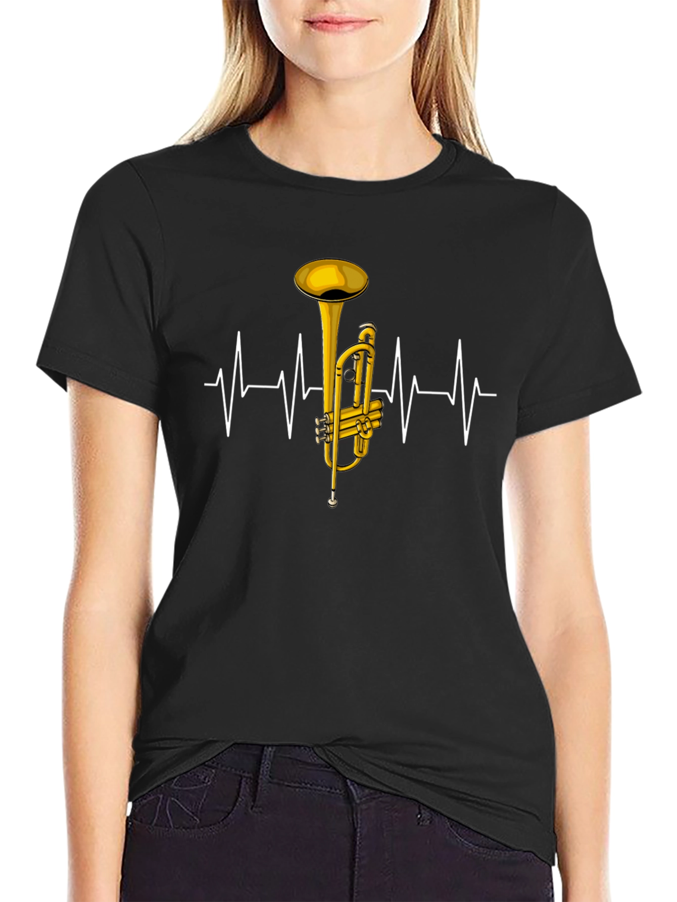 Trumpet Heartbeat Graphic Tee - Musical Instrument T-Shirt