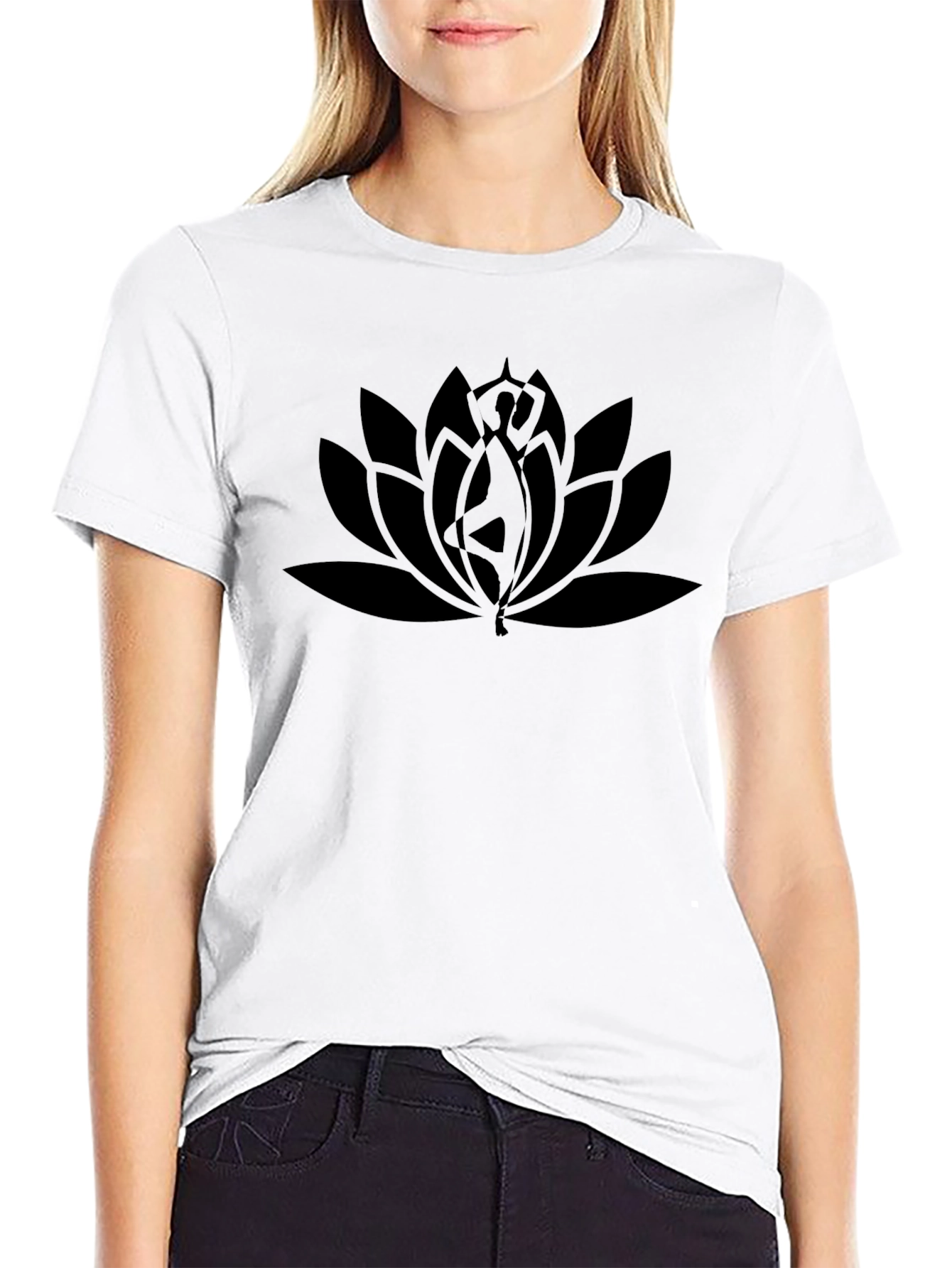 Lotus Yoga Pose Graphic Tee - Black