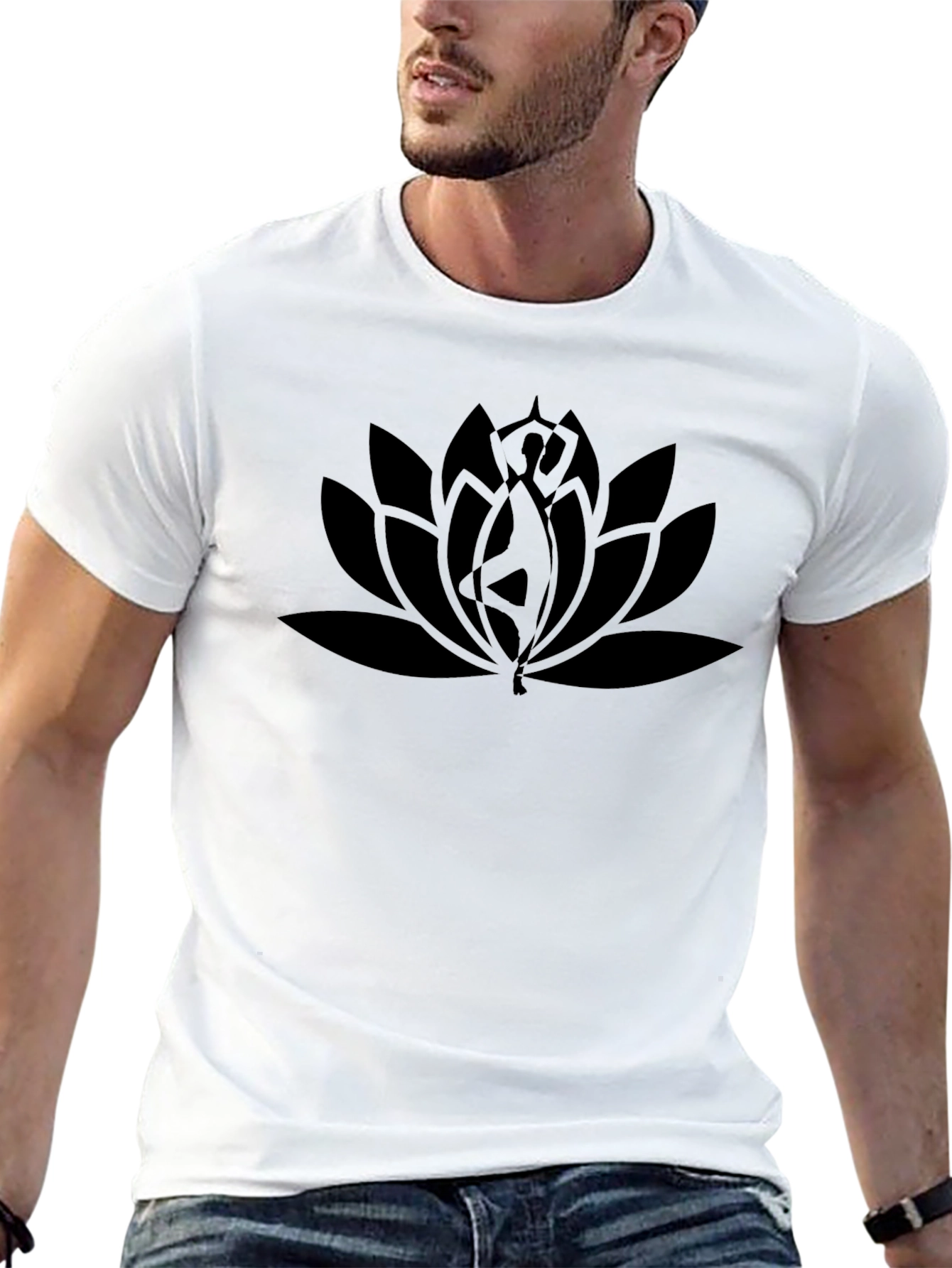 Lotus Yoga Pose Graphic Tee - Black