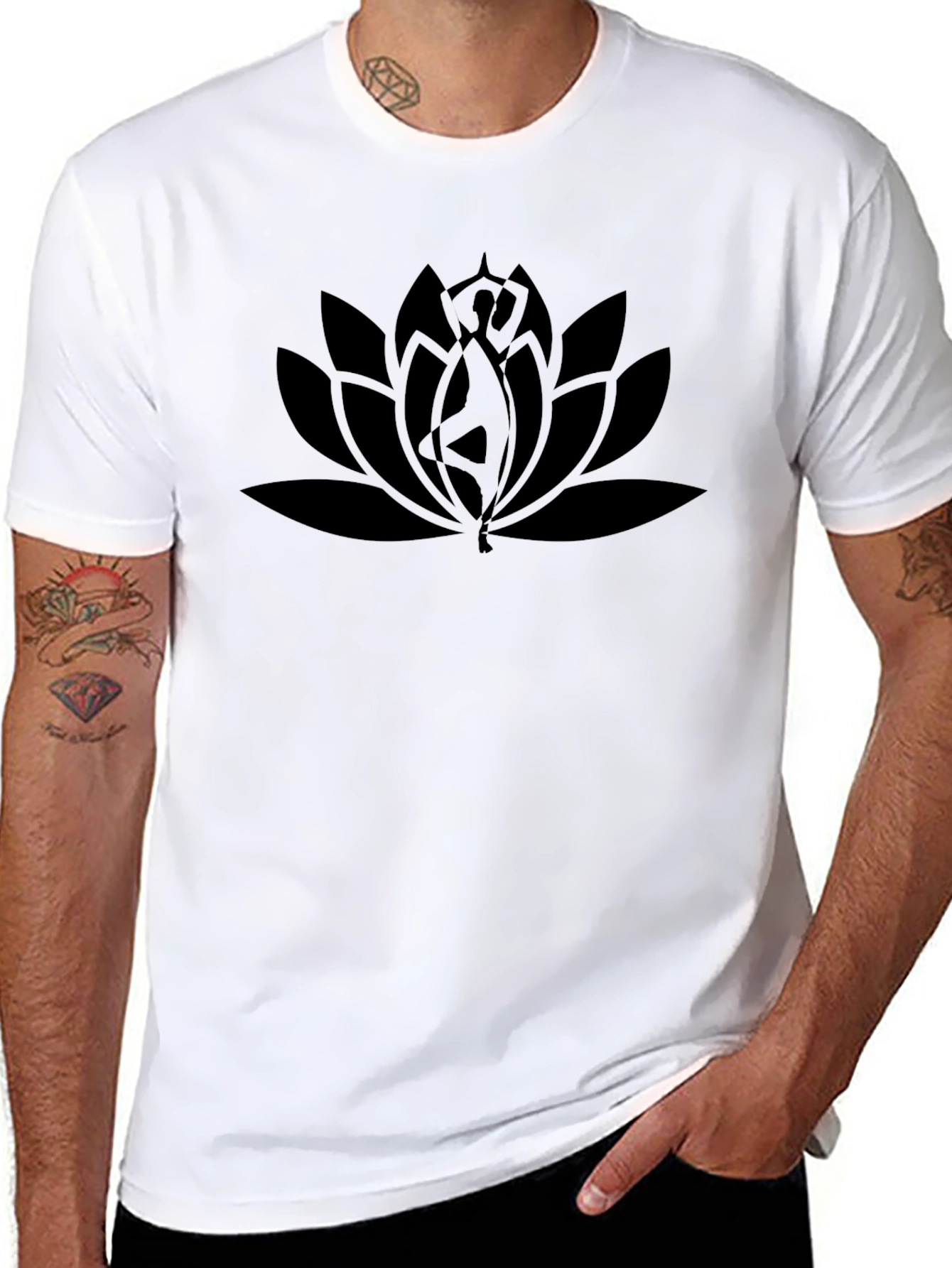 Lotus Yoga Pose Graphic Tee - Black