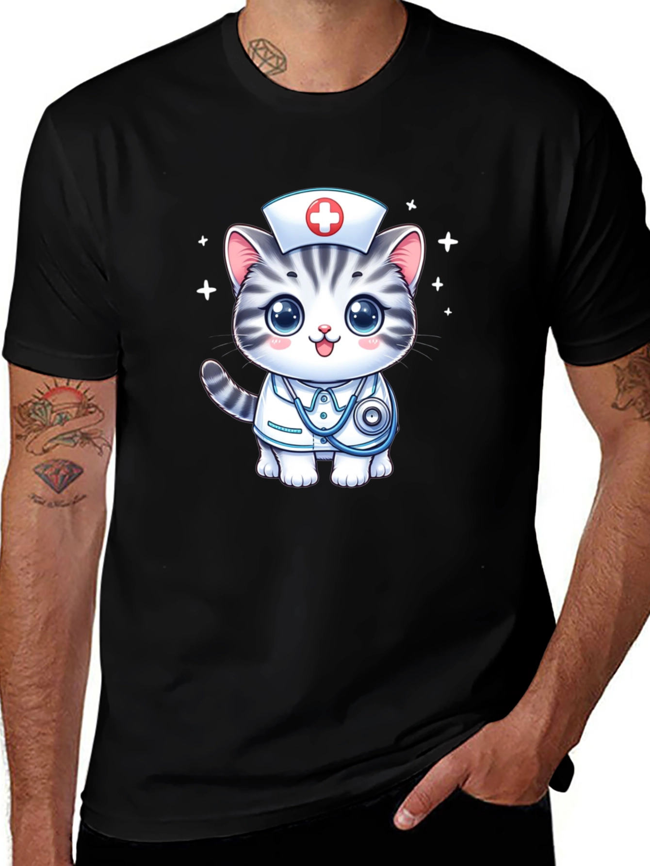 Nurse Cat T-Shirt - Cute Cartoon Design