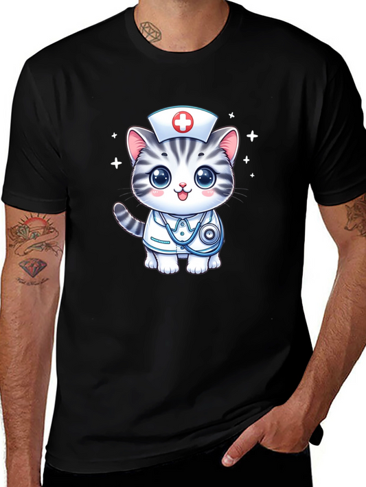 Nurse Cat T-Shirt - Cute Cartoon Design
