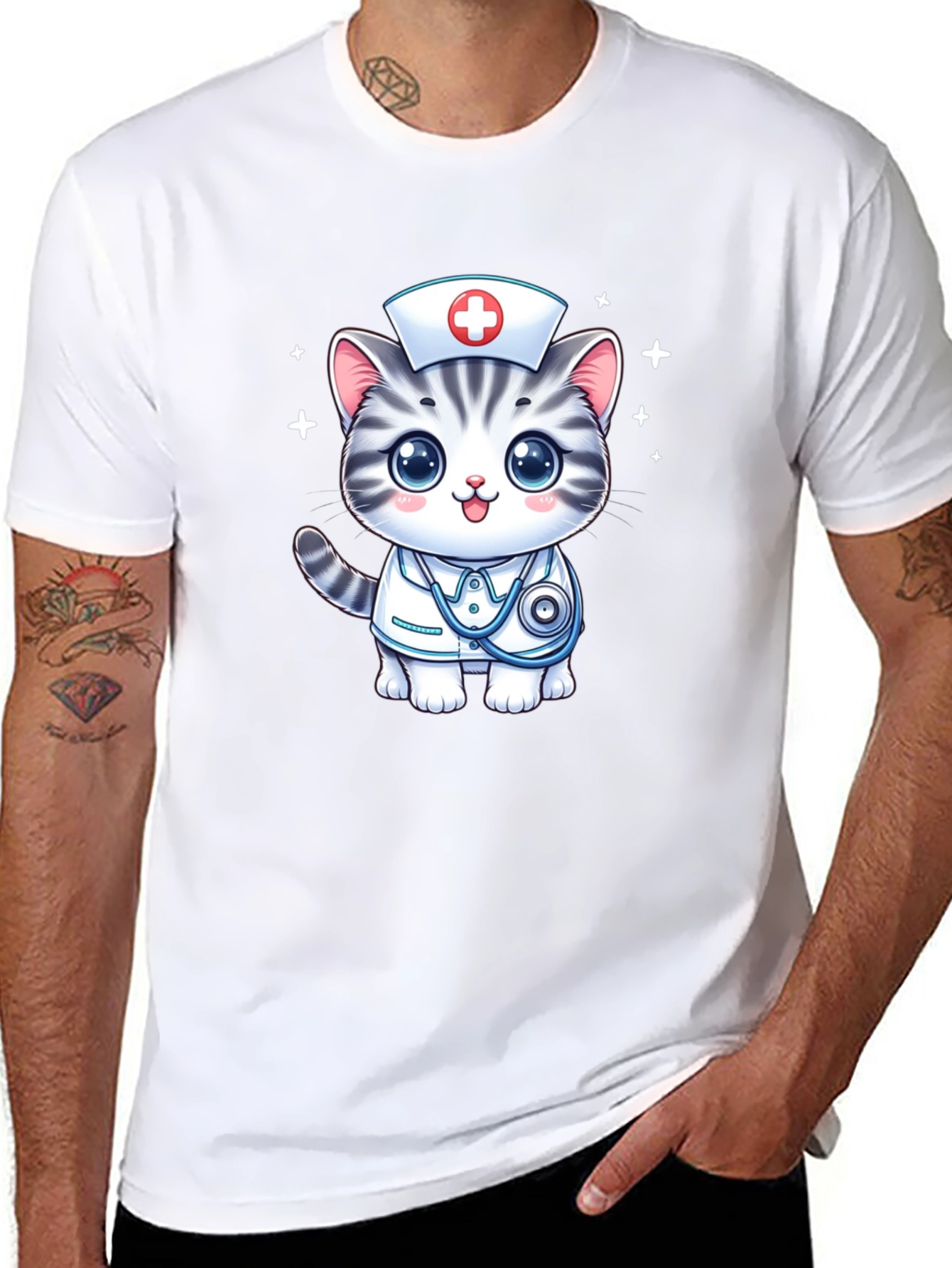 Nurse Cat T-Shirt - Cute Cartoon Design